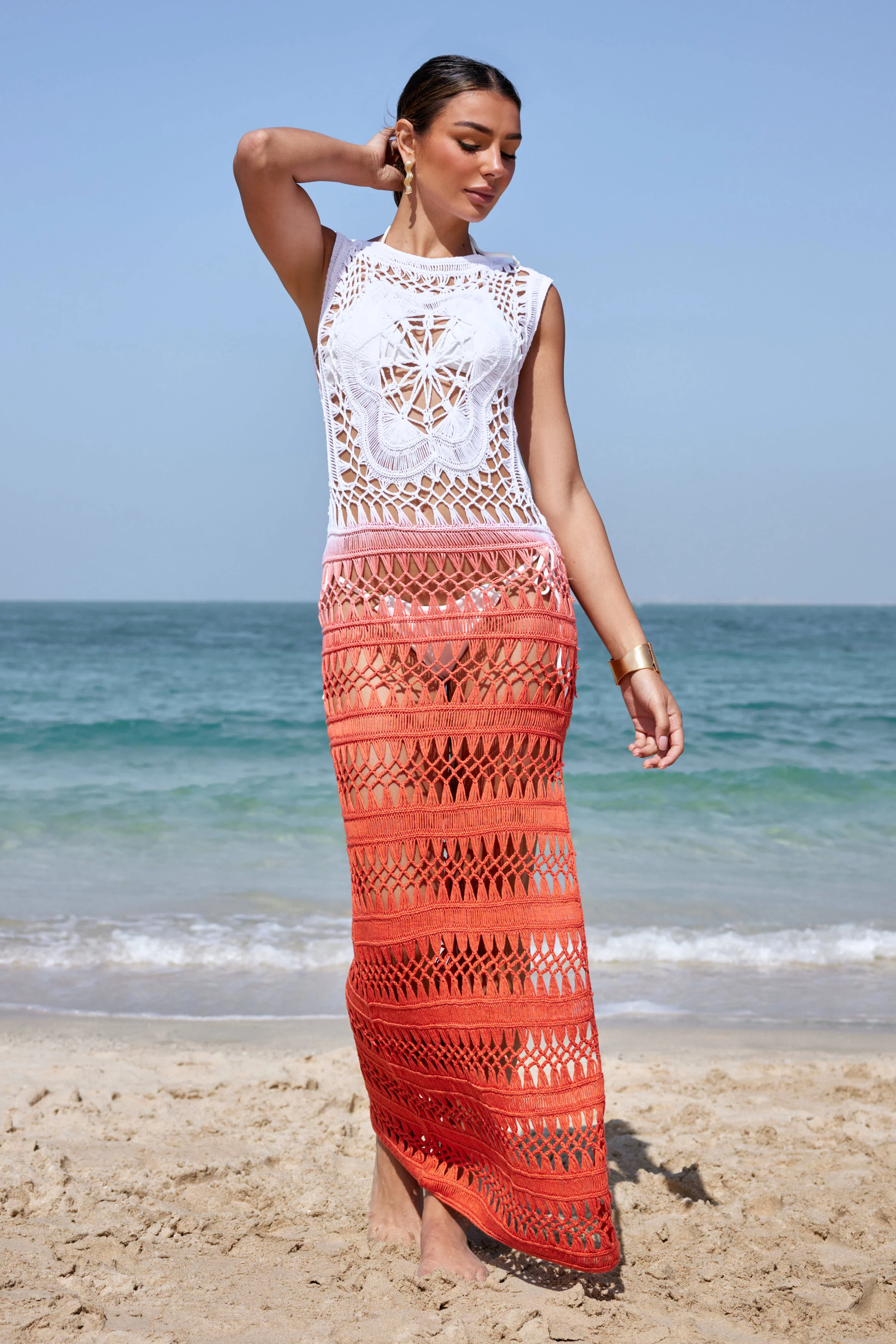 Yamila Crochet Dress Ombré Tangerine - Mc Mu