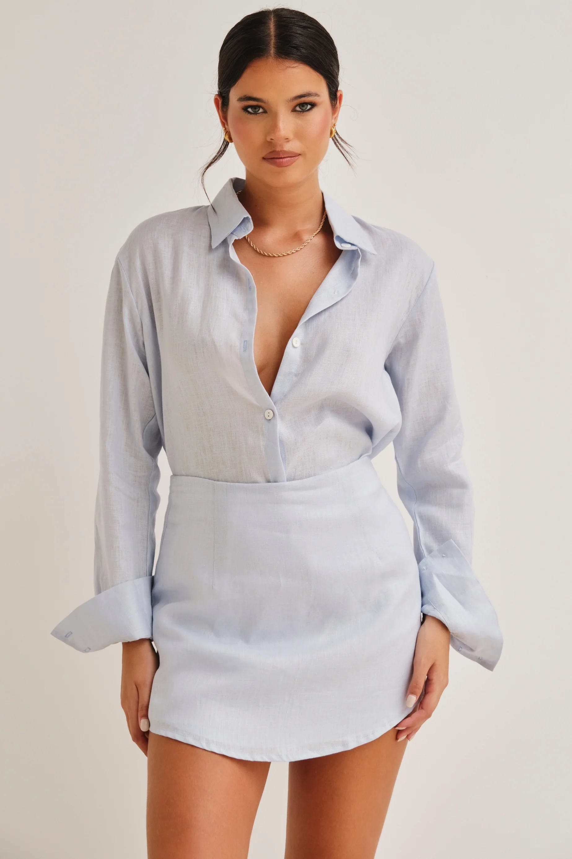 Aura Linen Mini Skirt Blue - Mc Mu