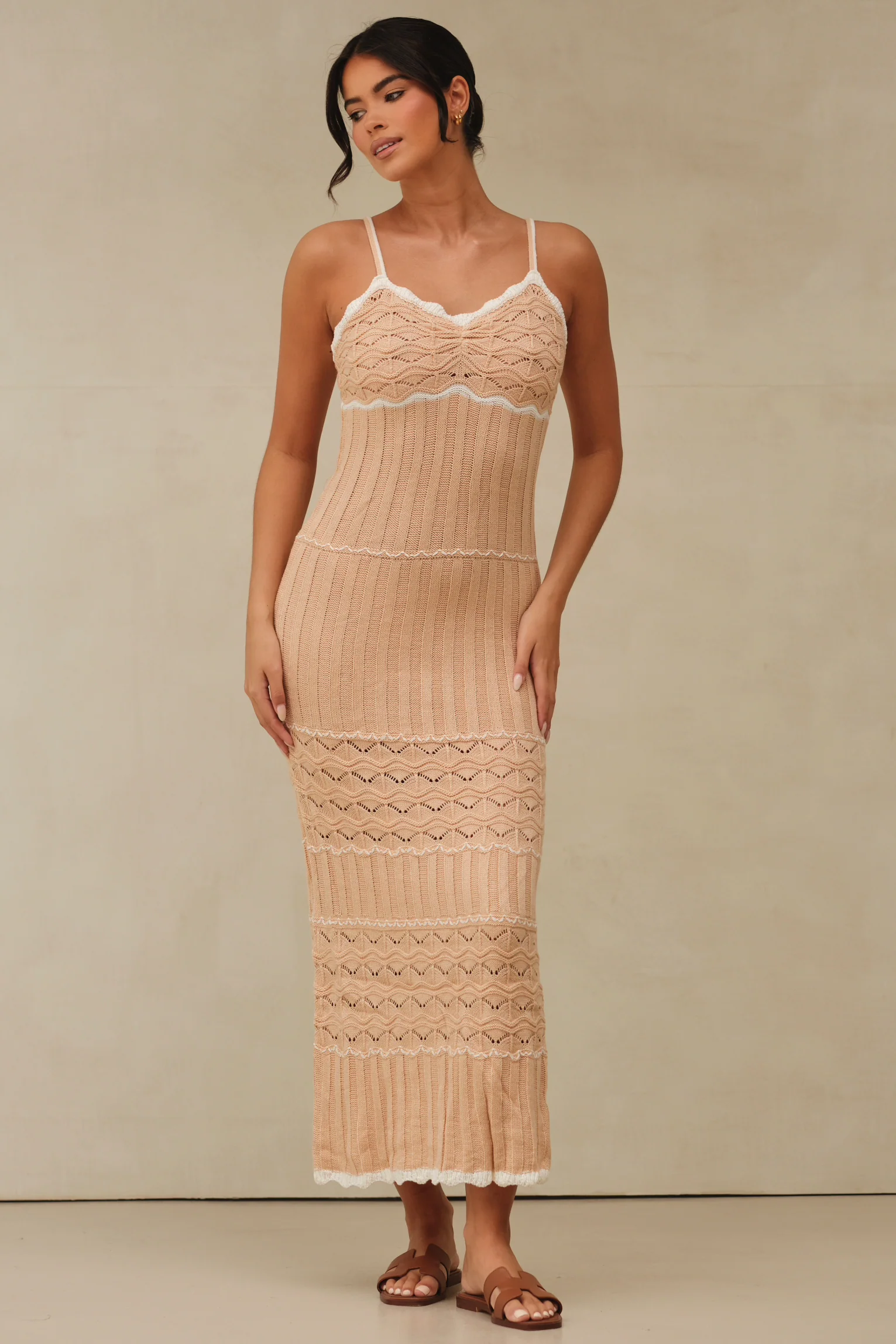 Miranda Midi Knitted Dress White & Beige - Mc Mu