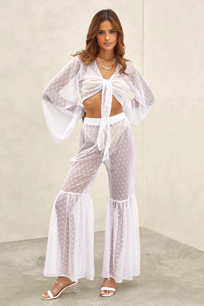 Kaii Polka Dot Tie Front Top White - Mc Mu