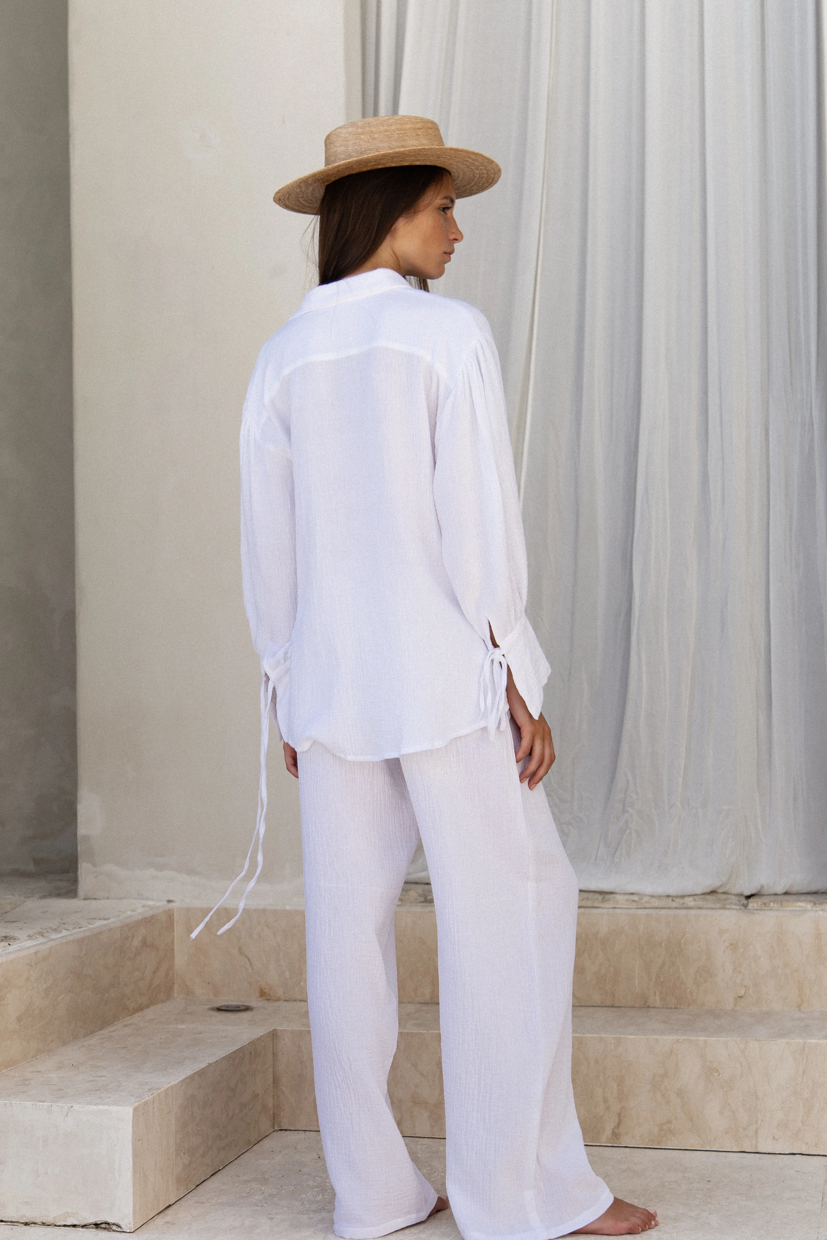 Marea Textured Cotton Drawstring Trousers - Mc Mu