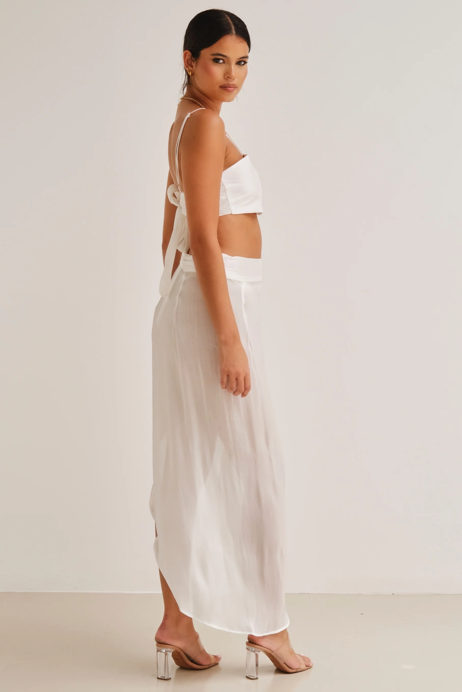 Zura Shimmer High Waisted Pants White - Mc Mu