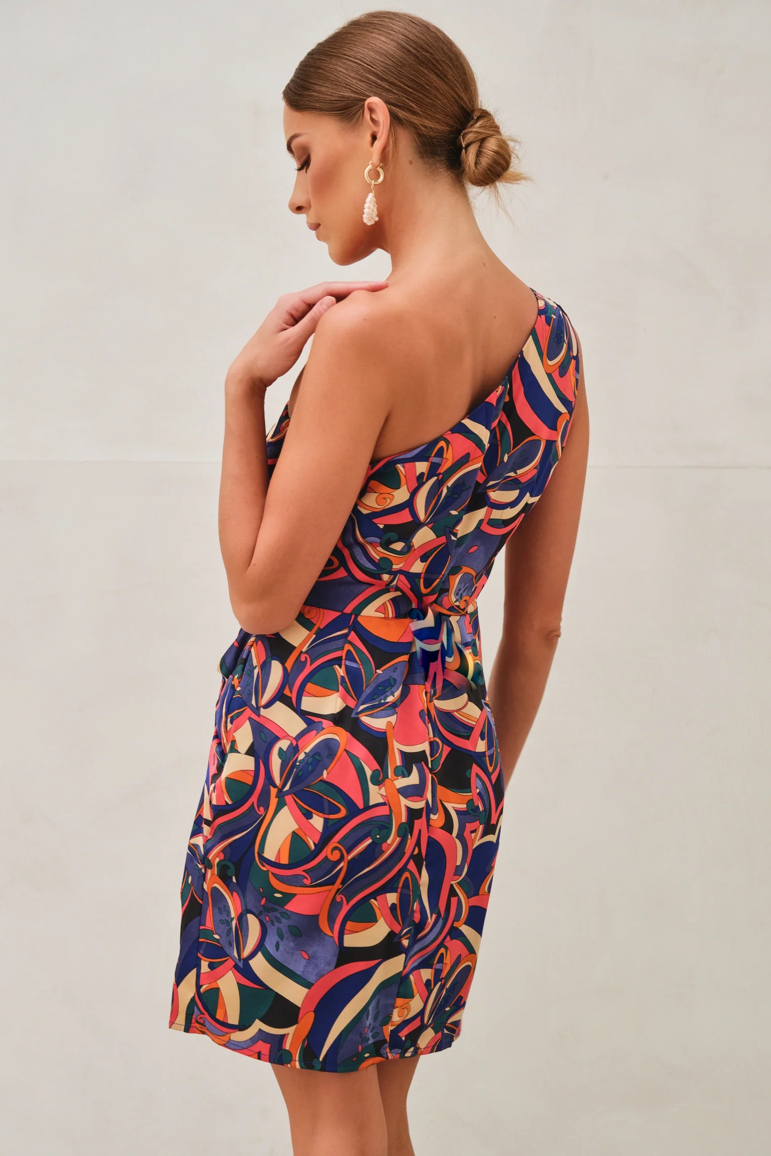 Retro Slit One Shoulder Mini Dress Navy - Mc Mu