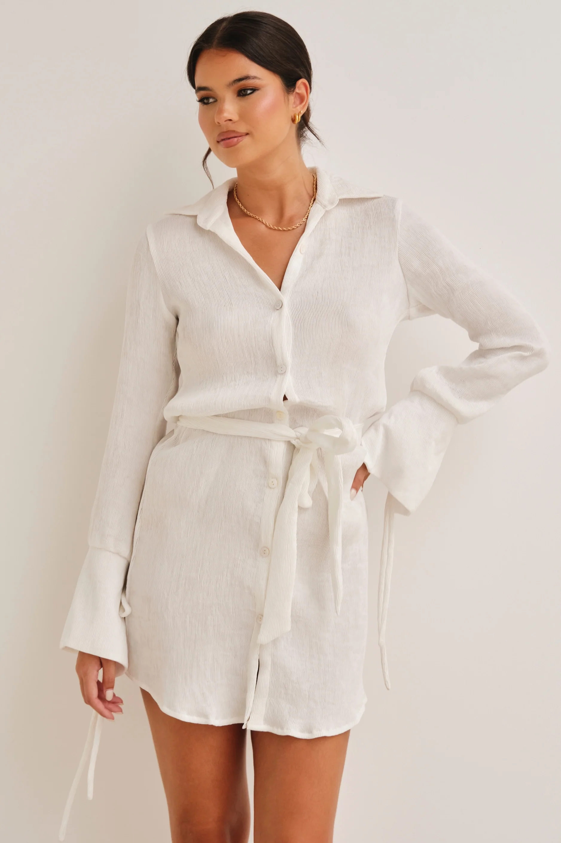 Lumen Tie Front Mini Dress White - Mc Mu