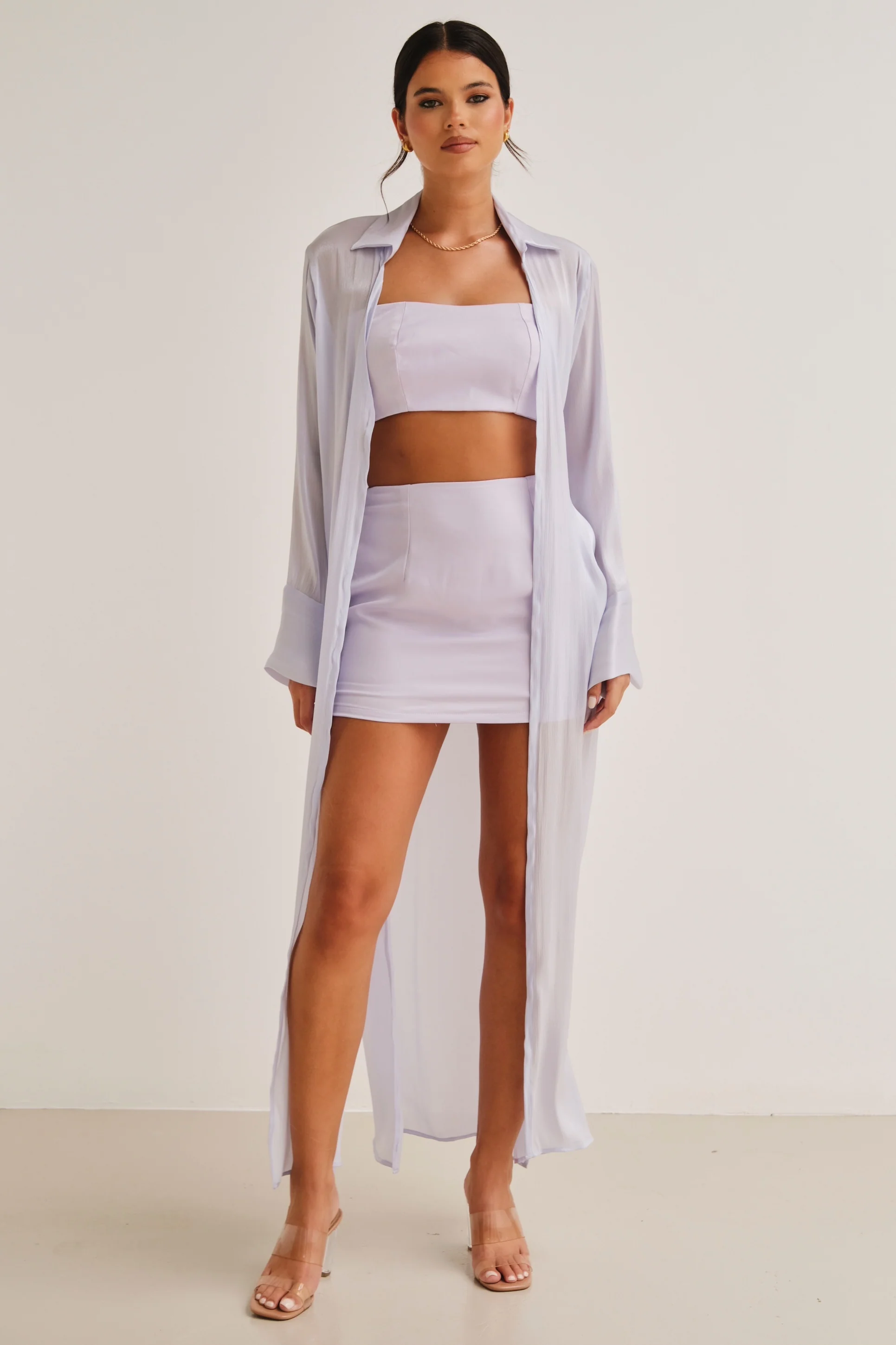 Zura Shimmer Maxi Duster Jacket Lilac - Mc Mu