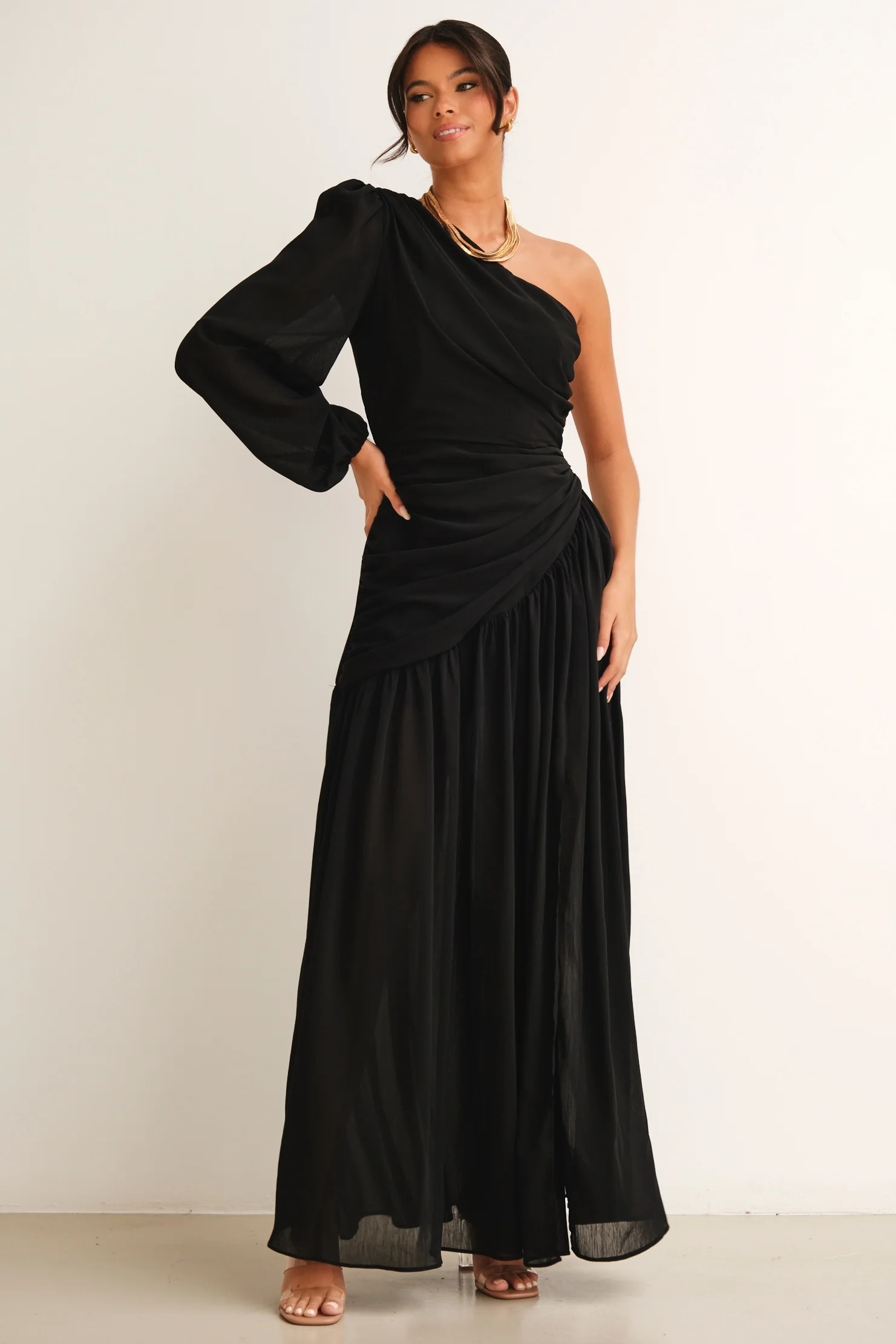 Piper One Shoulder Maxi Dress Black - Mc Mu