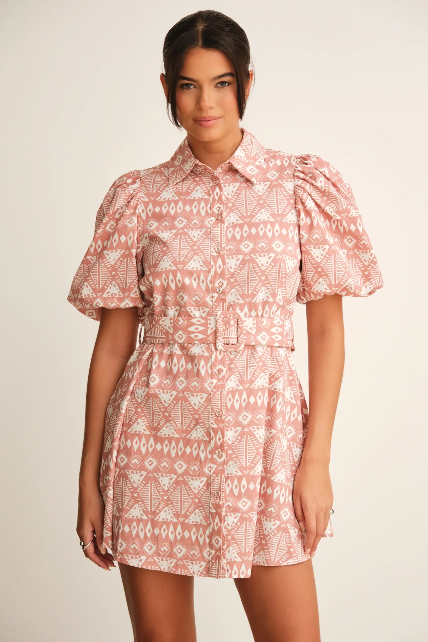 SHAUNA PUFF SLEEVE MINI DRESS ROSE - Mc Mu