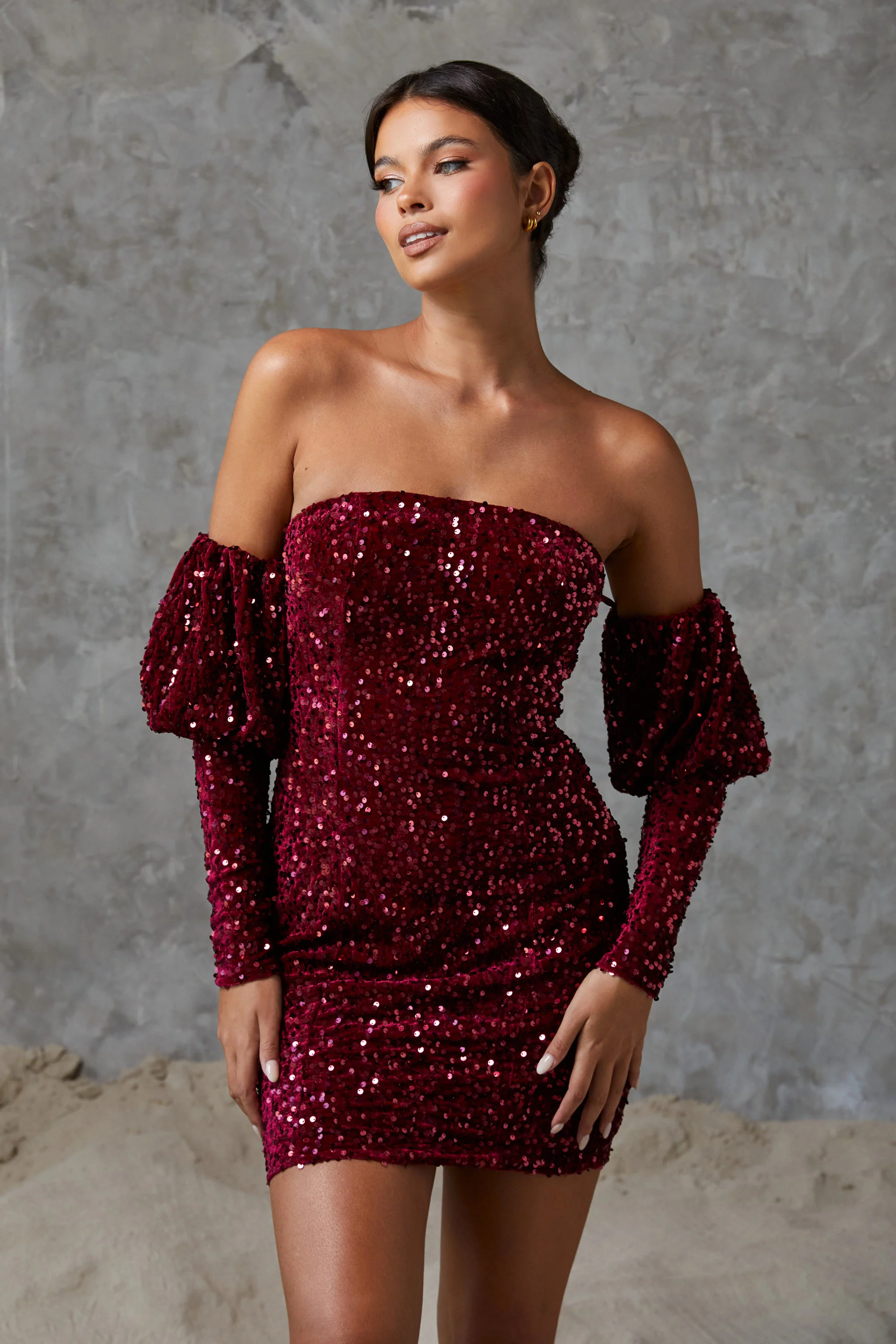 Miranda Velvet Sequin Mini Dress Wine - Mc Mu