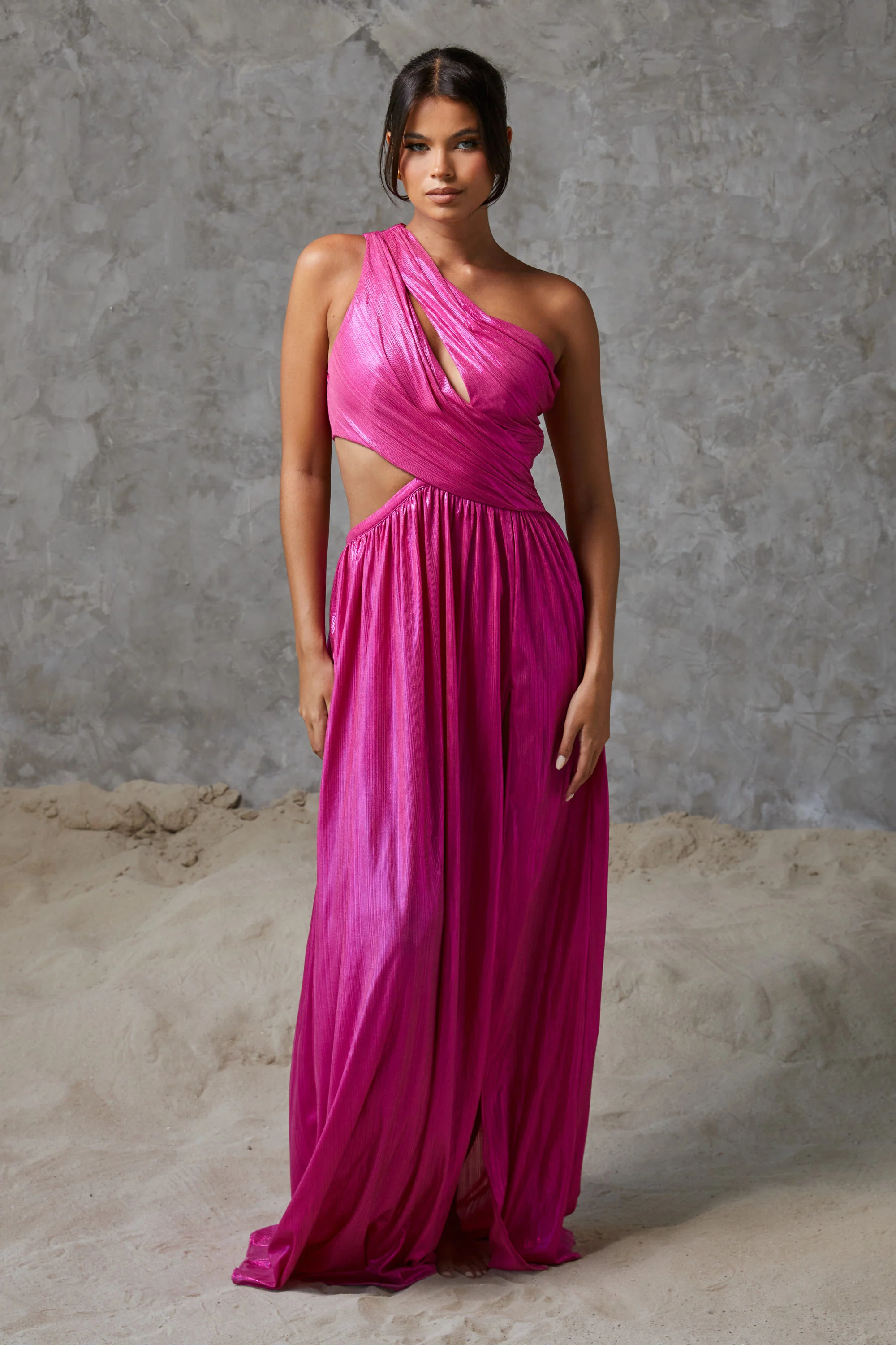 Zaya One Shoulder Pleated Maxi Dress Magenta - Mc Mu
