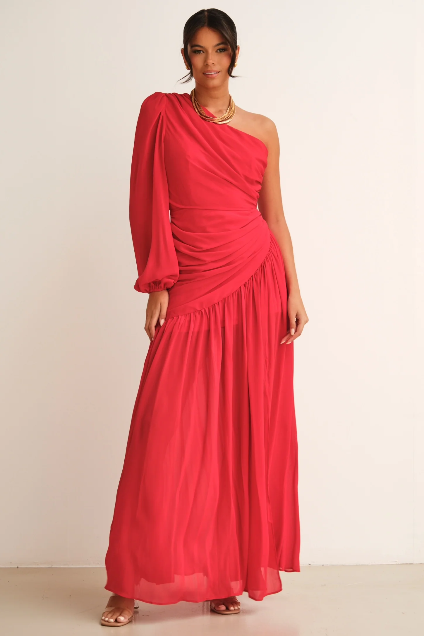 Piper One Shoulder Maxi Dress Red - Mc Mu