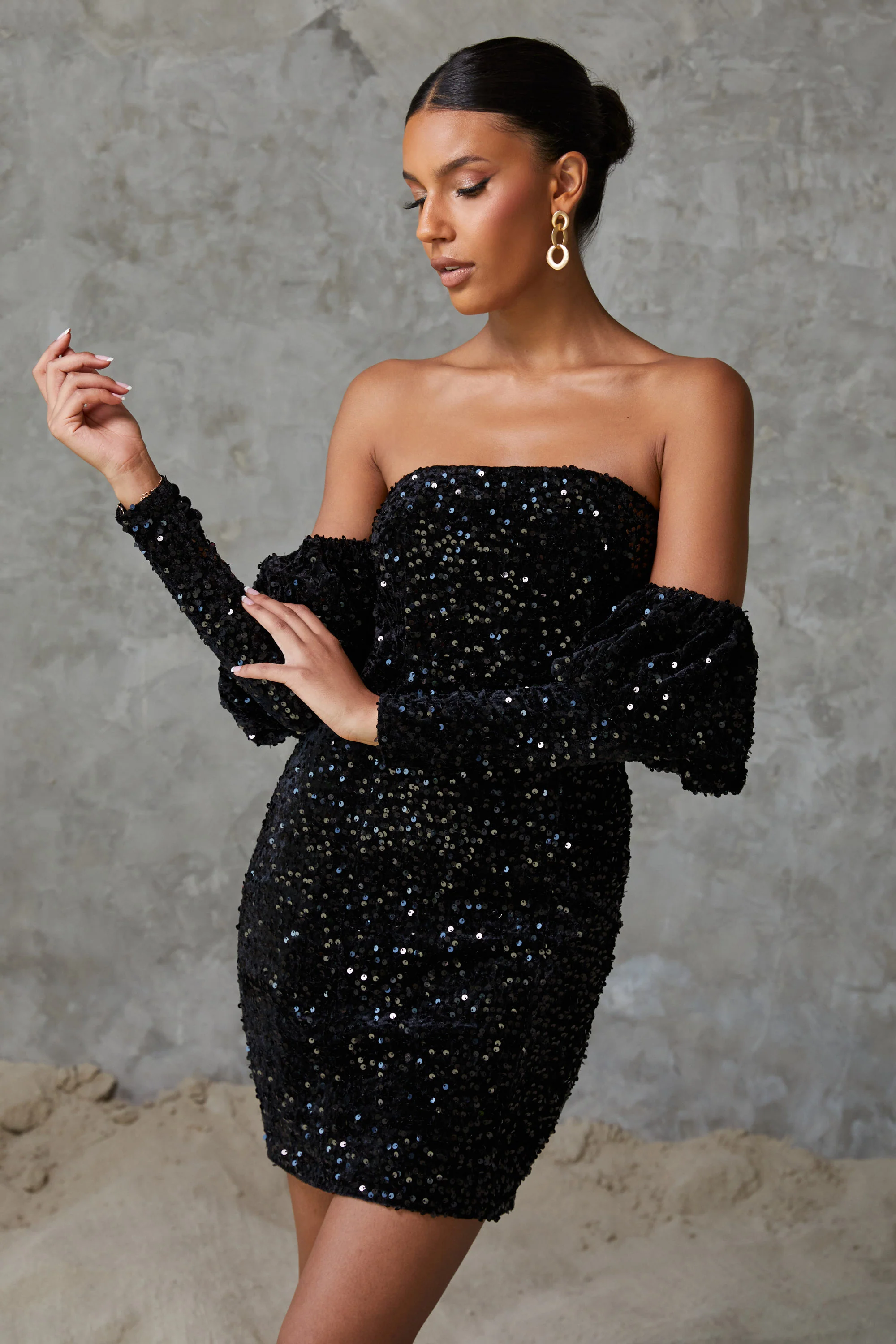 Miranda Velvet Sequin Mini Dress Black - Mc Mu