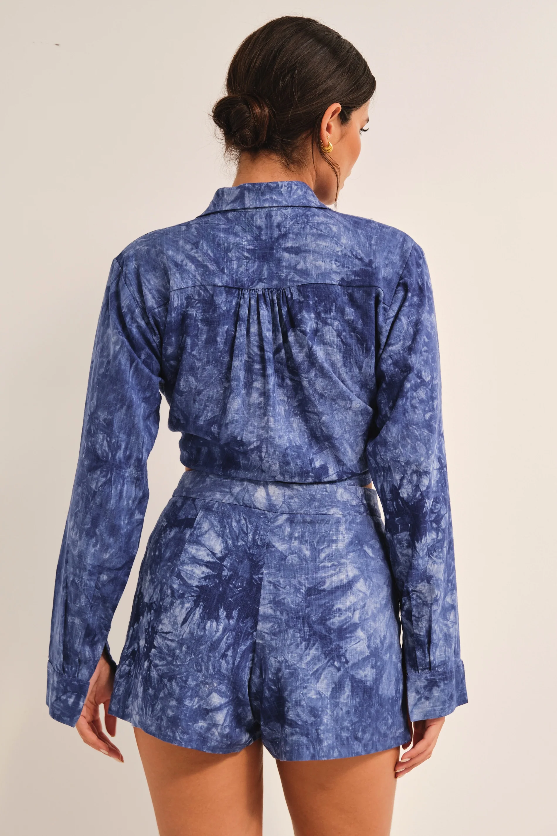 Aura Linen Tie Front Shirt Tie Dye Blue - Mc Mu