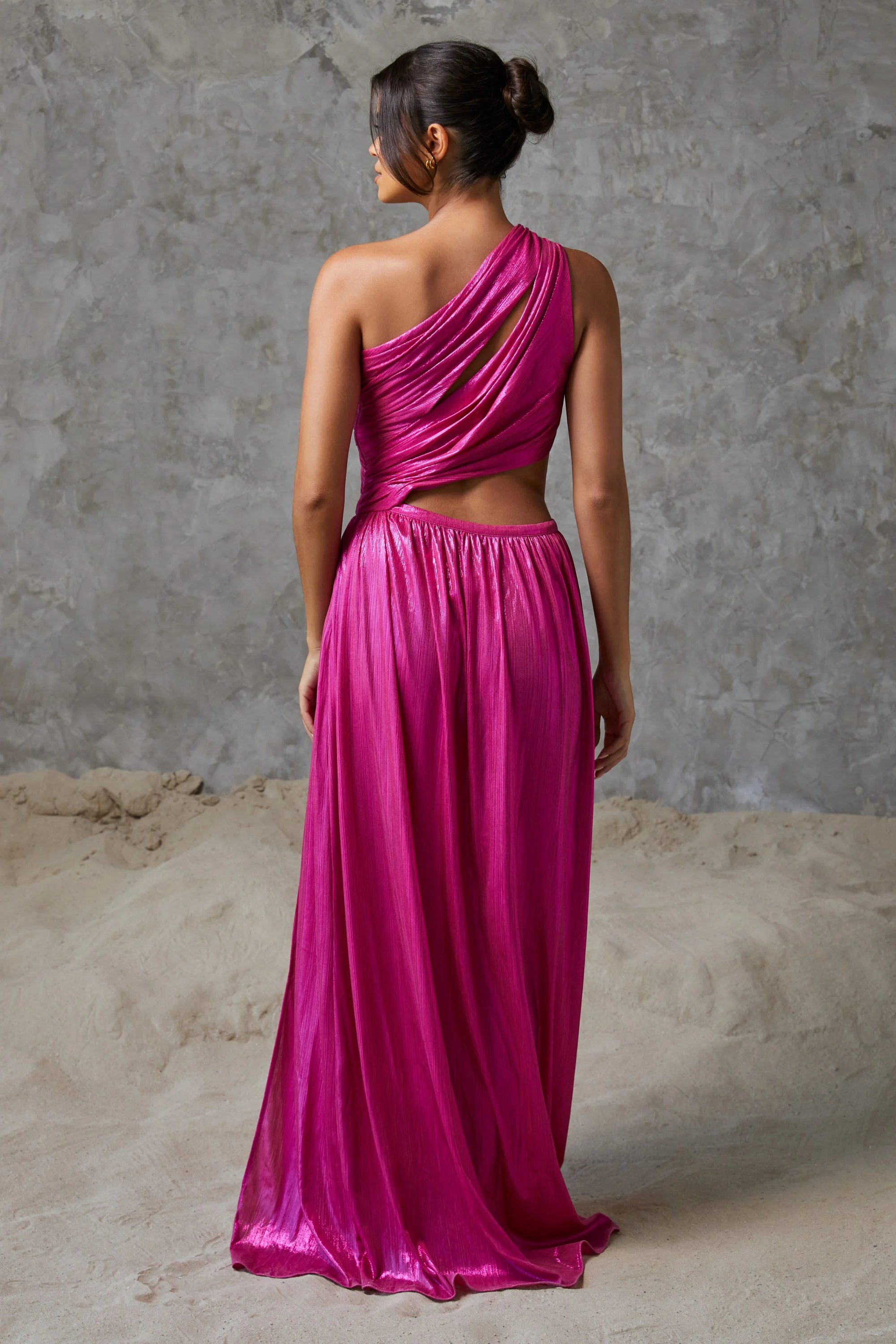 Zaya One Shoulder Pleated Maxi Dress Magenta - Mc Mu