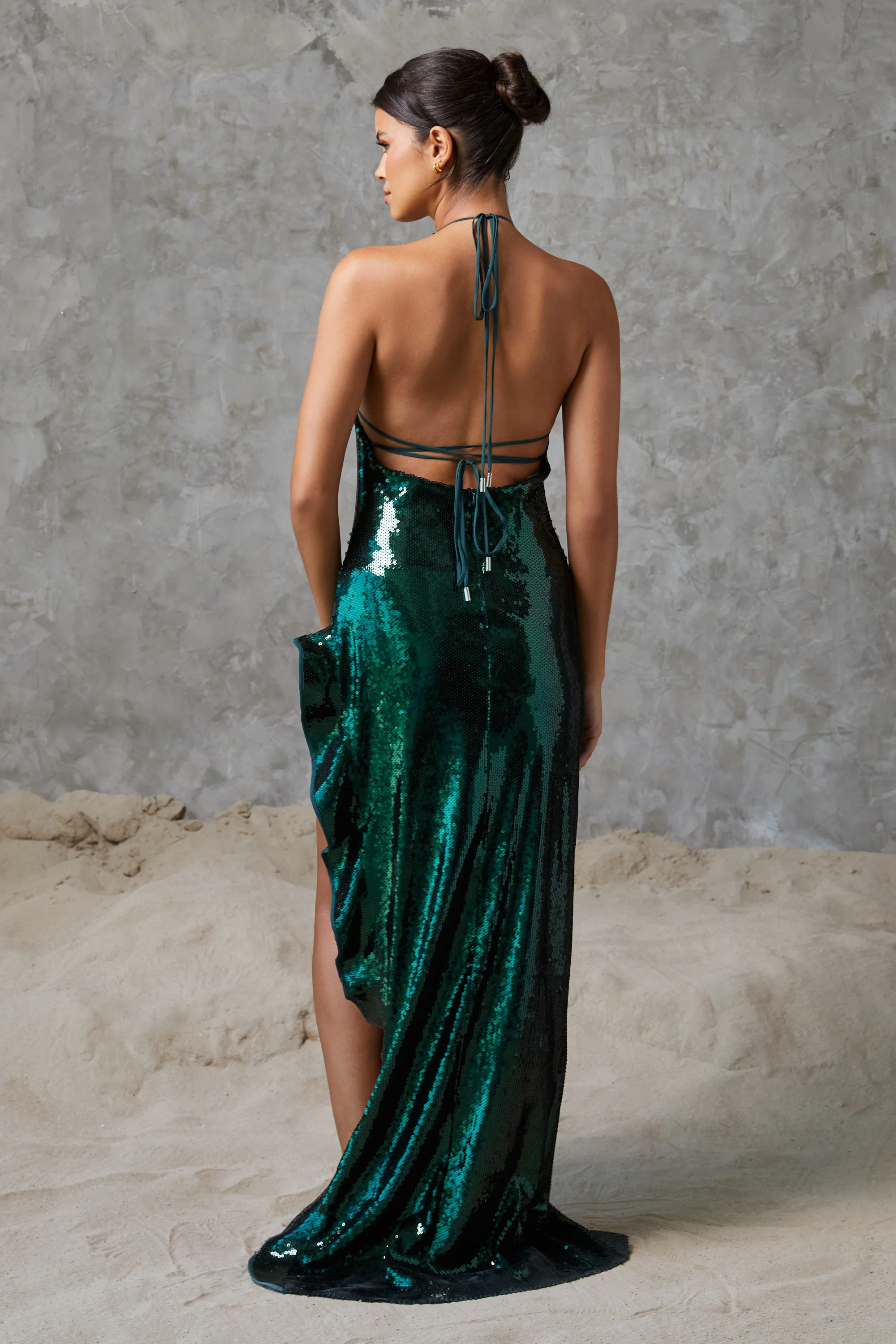 Harper Halter Ruffle Maxi Dress Hunter Green - Mc Mu