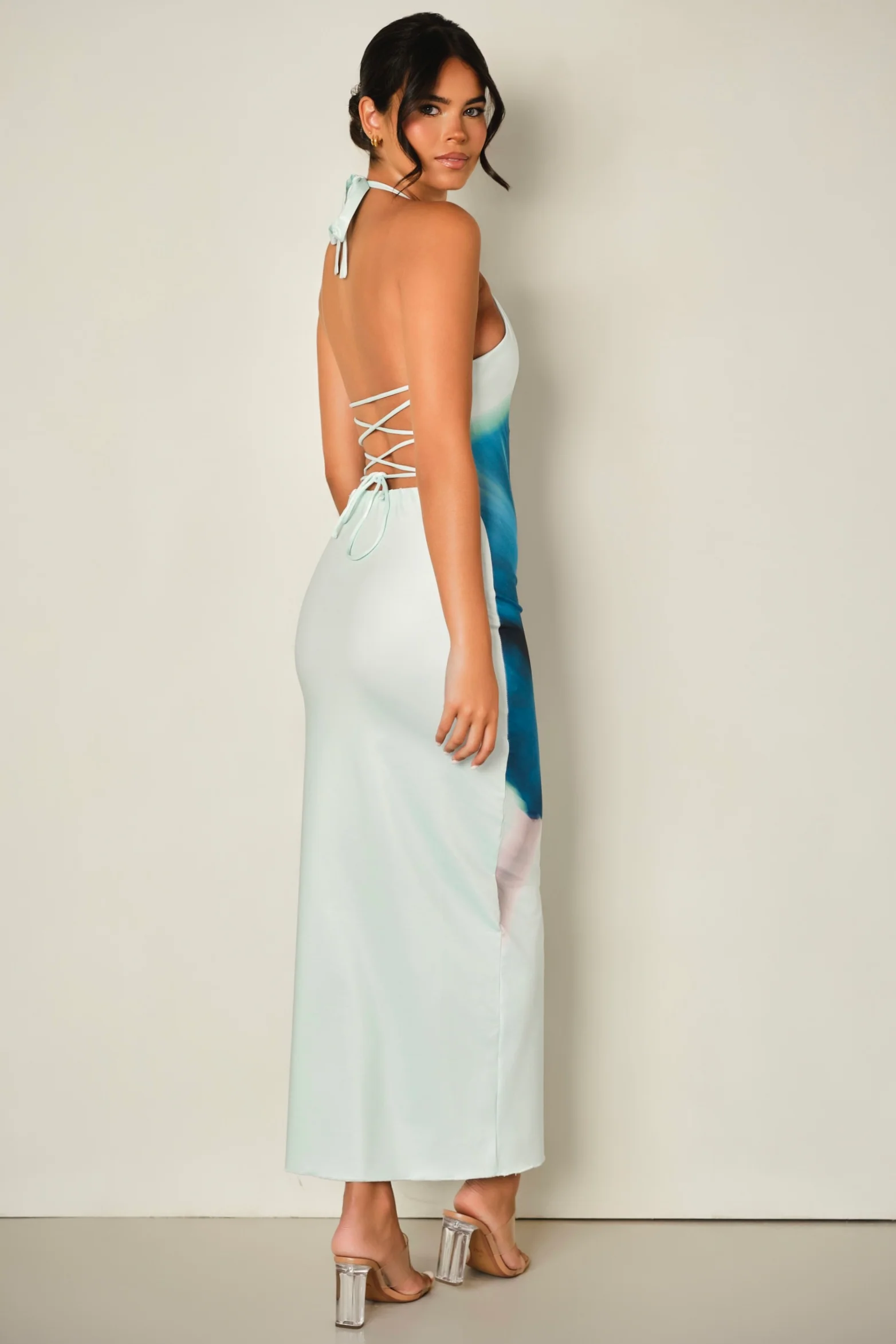 Iris Halter Maxi Dress Blue Multi - Mc Mu