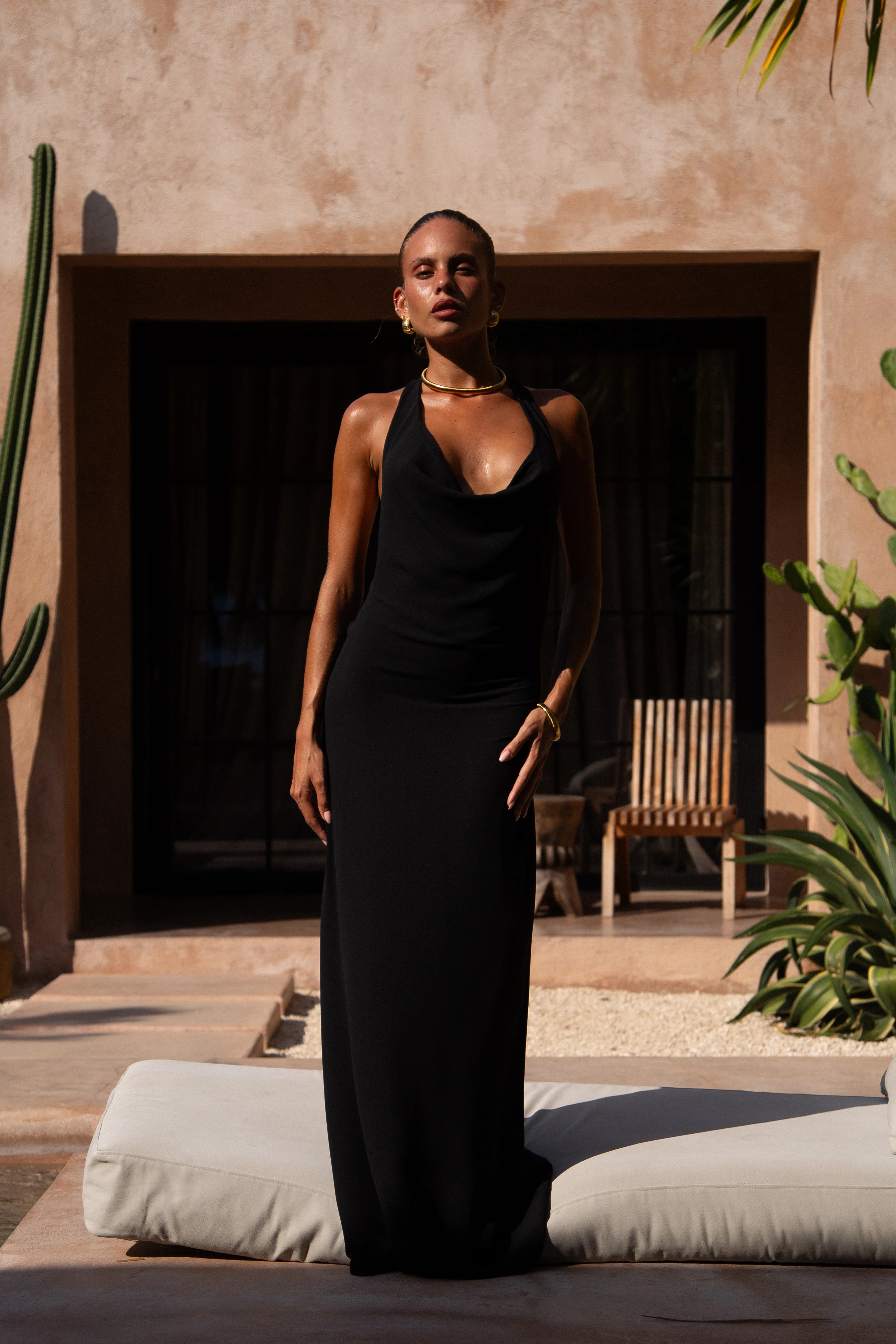 Misha Cowl Neck Maxi Dress Black - Mc Mu
