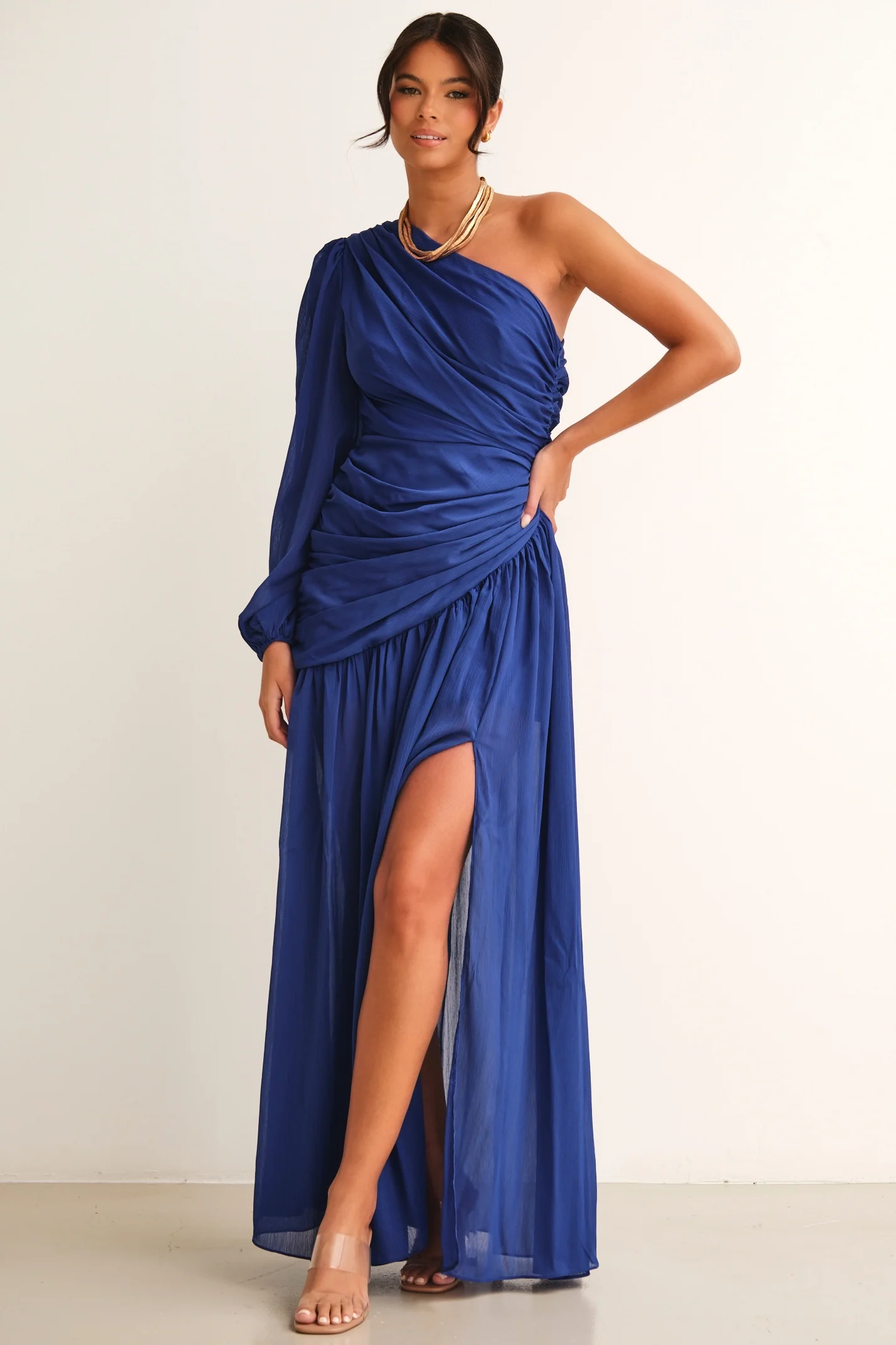 Piper One Shoulder Maxi Dress Royal Blue - Mc Mu