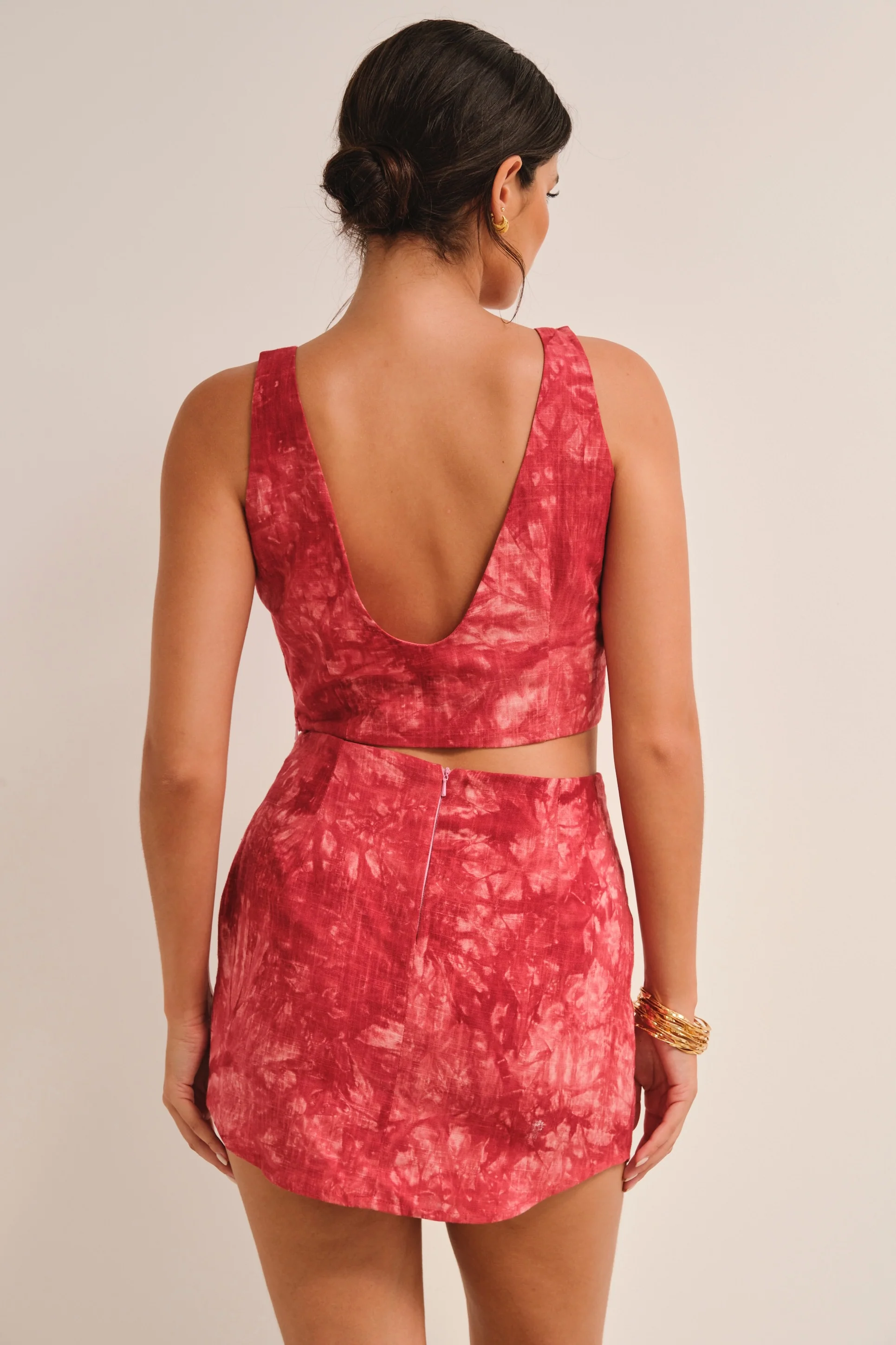 Aura Linen Crop Top Tie Dye Red - Mc Mu