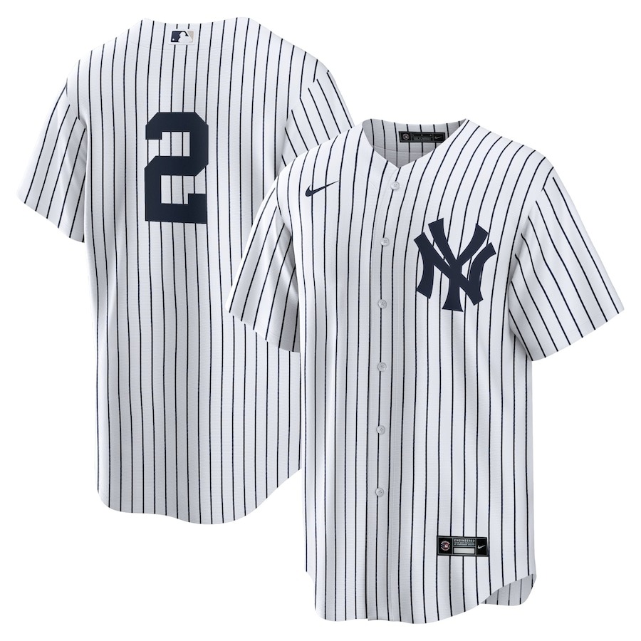 Men's New York Yankees Derek Jeter Nike White/Navy 2020 Hall of Fame Induction Replica Jersey - Mc Mu