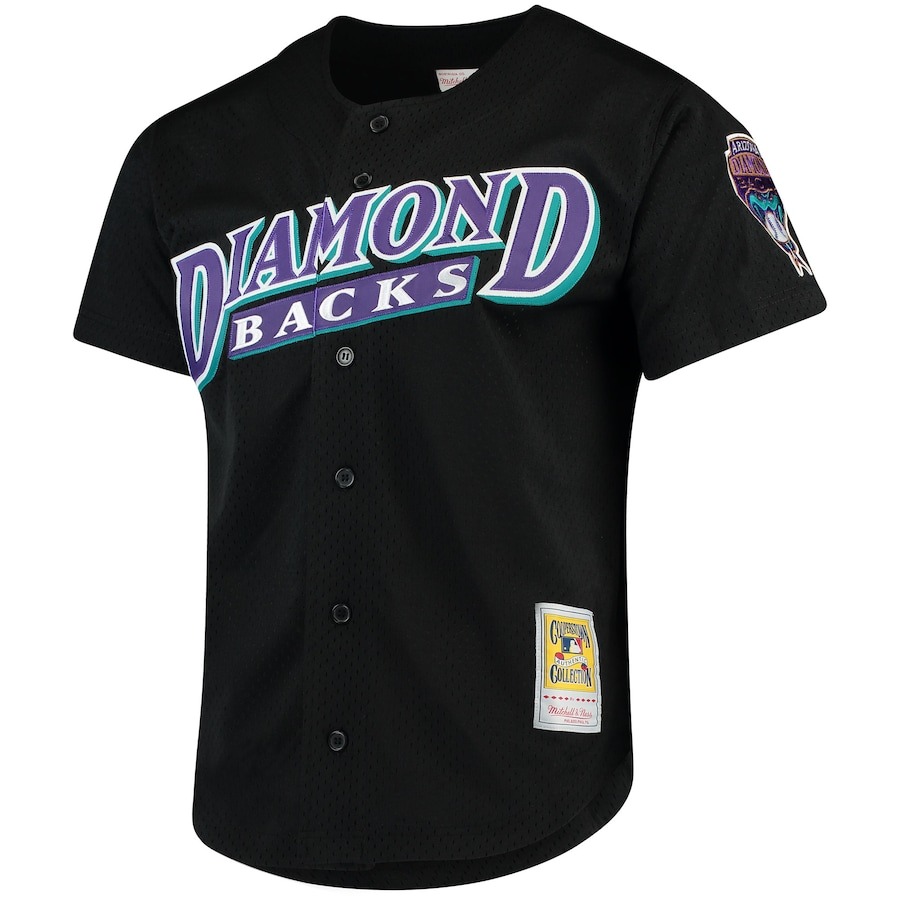 Men's Arizona Diamondbacks Randy Johnson Mitchell & Ness Black Cooperstown Collection Mesh Batting Practice Button-Up Jersey - Mc Mu