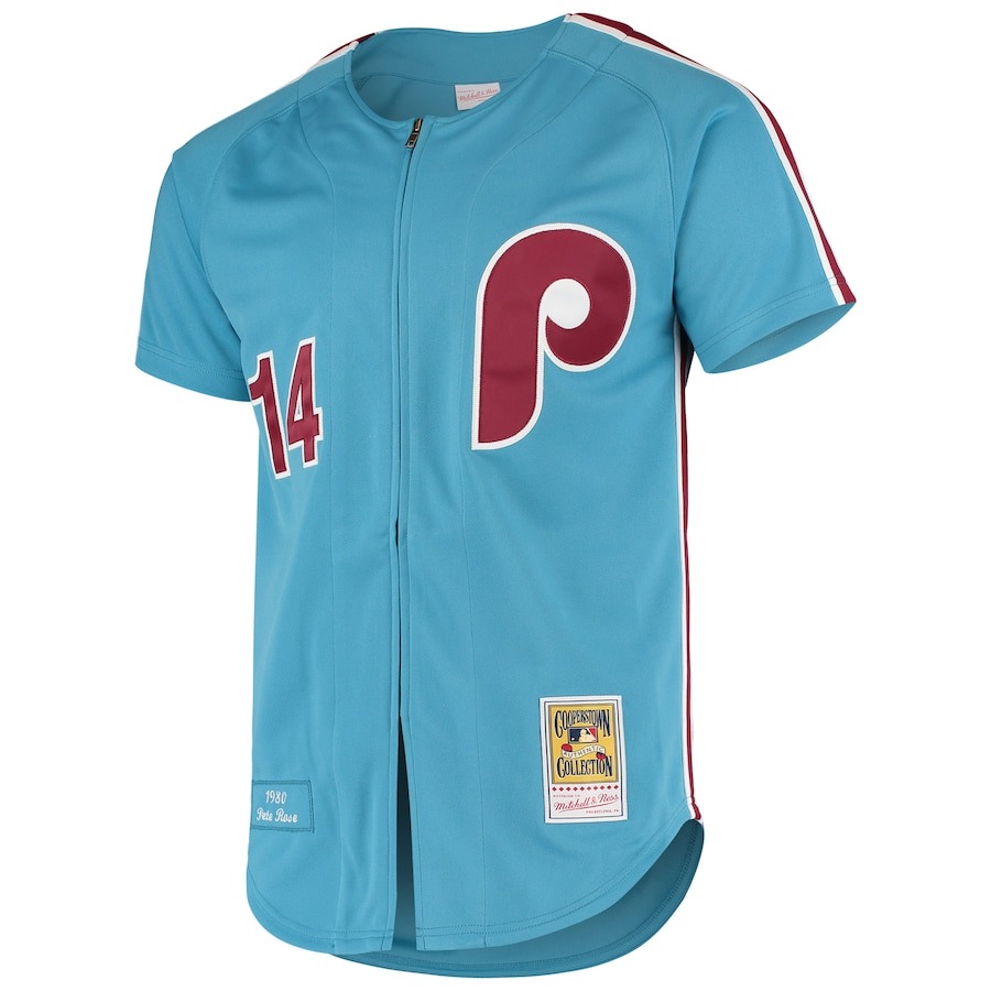 Men's Philadelphia Phillies Pete Rose Mitchell & Ness Light Blue Cooperstown Collection Authentic Jersey - Mc Mu