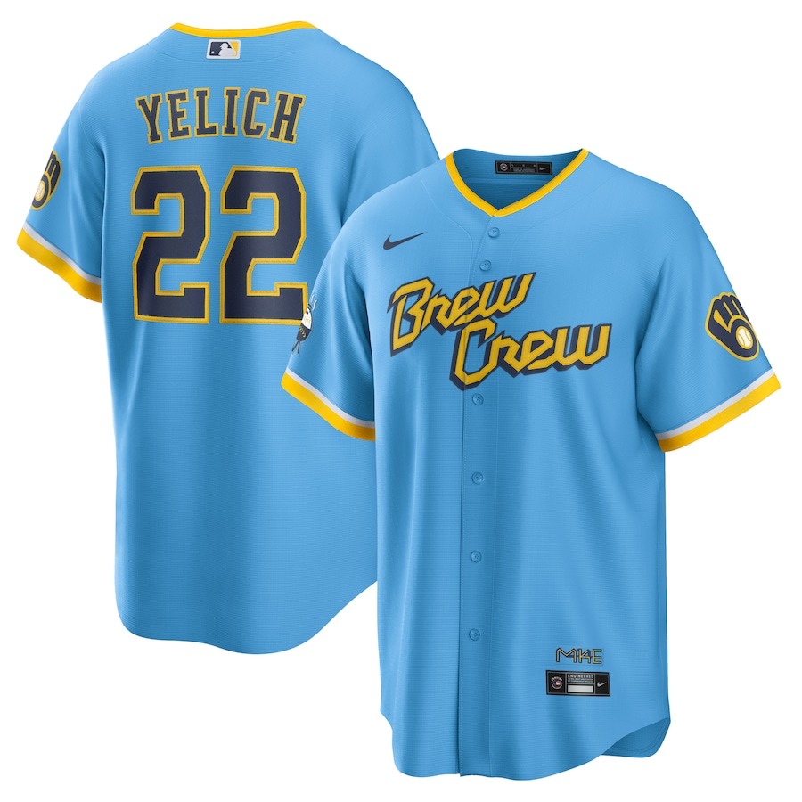 Men's Milwaukee Brewers Christian Yelich Nike Powder Blue City Connect Replica Player Jersey - Mc Mu