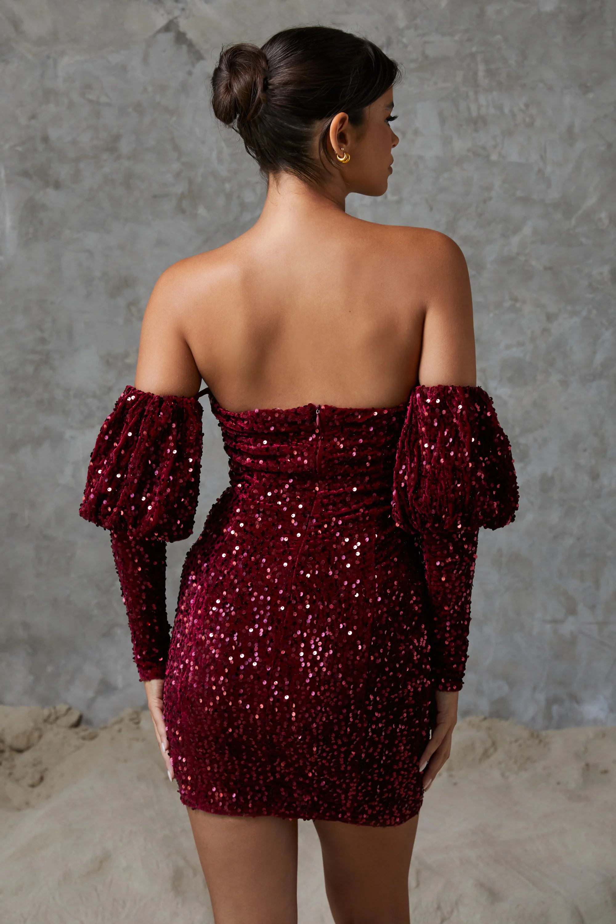 Miranda Velvet Sequin Mini Dress Wine - Mc Mu