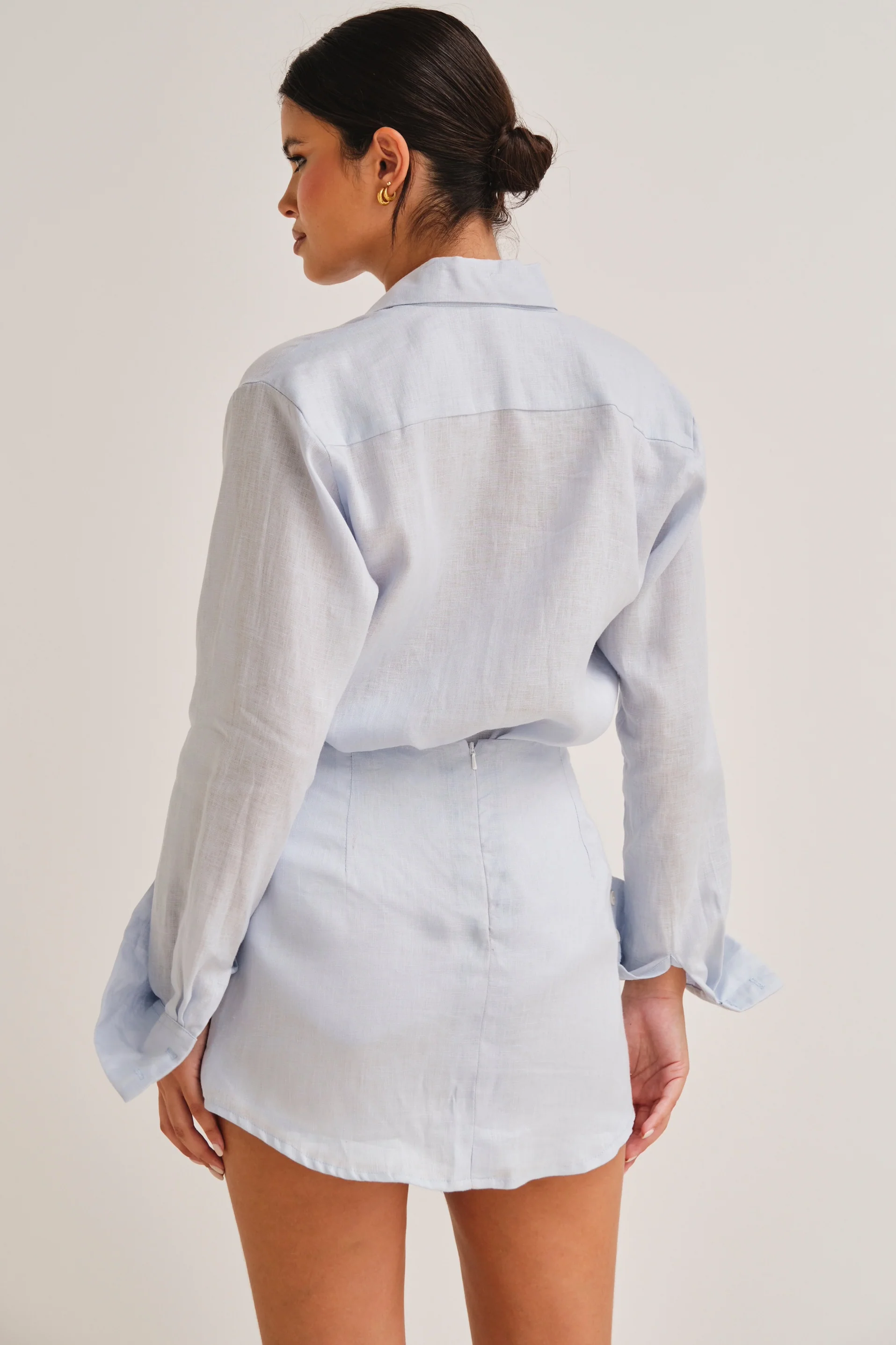 Aura Linen Mini Skirt Blue - Mc Mu