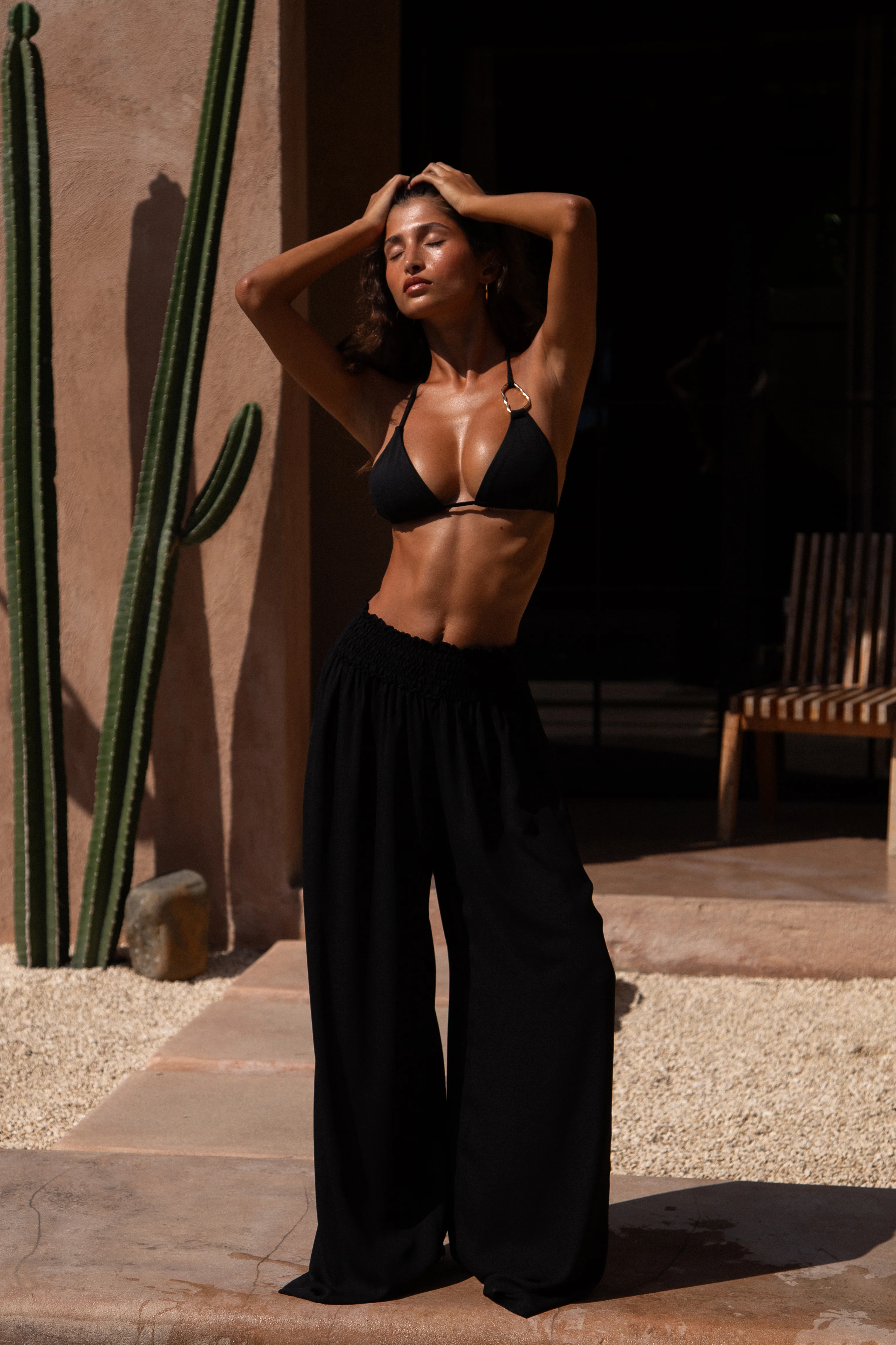 Zenia Shirred Pants Black - Mc Mu