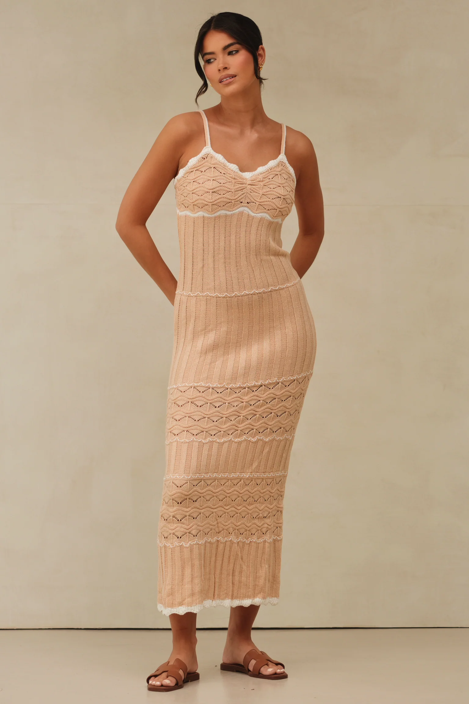 Miranda Midi Knitted Dress White & Beige - Mc Mu