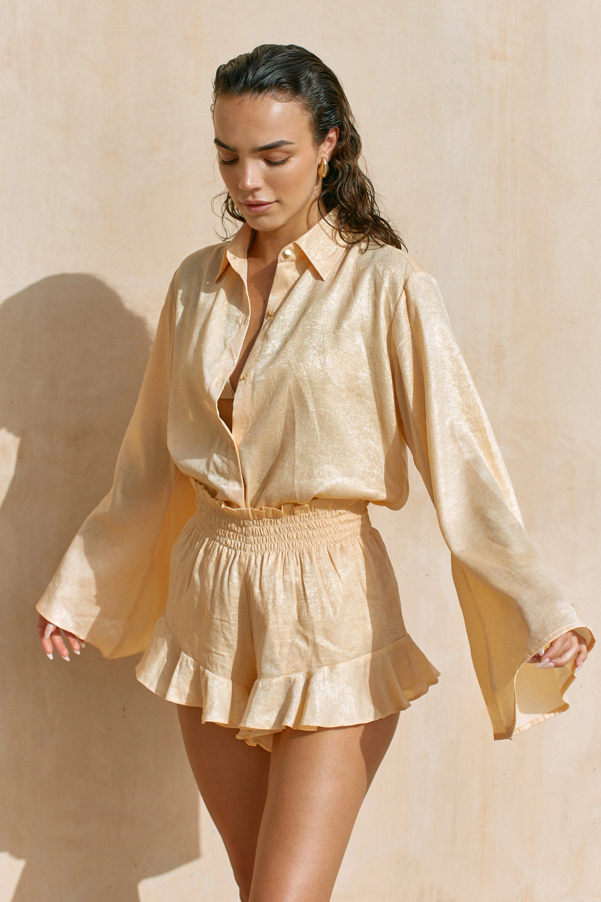 Ariella Metallic Shirt Peach - Mc Mu