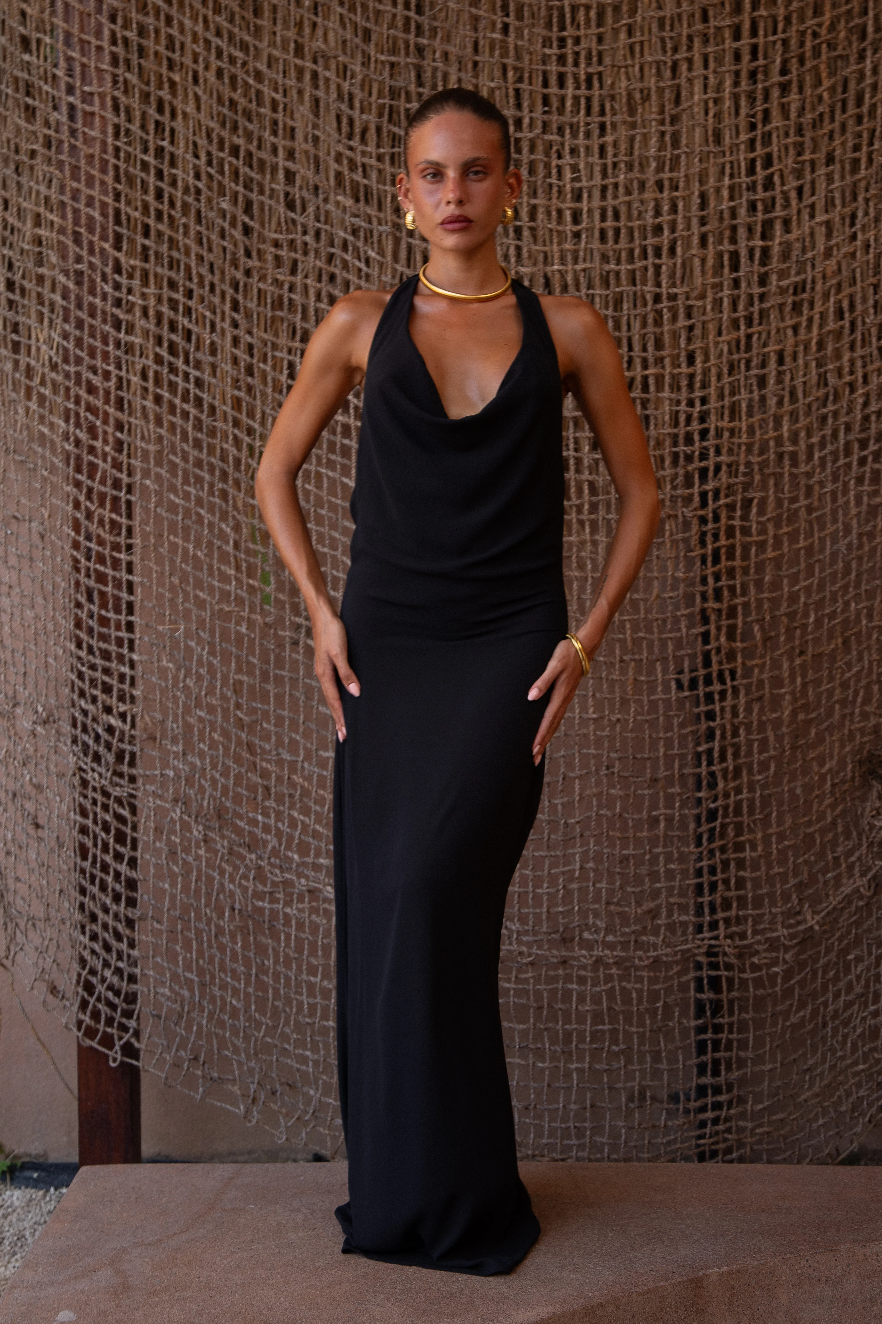 Misha Cowl Neck Maxi Dress Black - Mc Mu