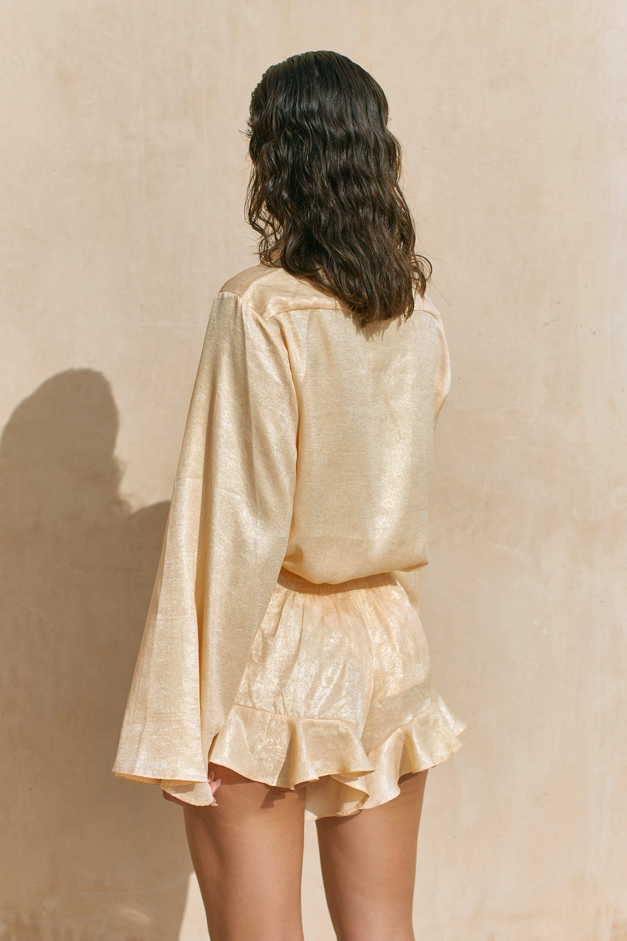 Ariella Metallic Shirt Peach - Mc Mu