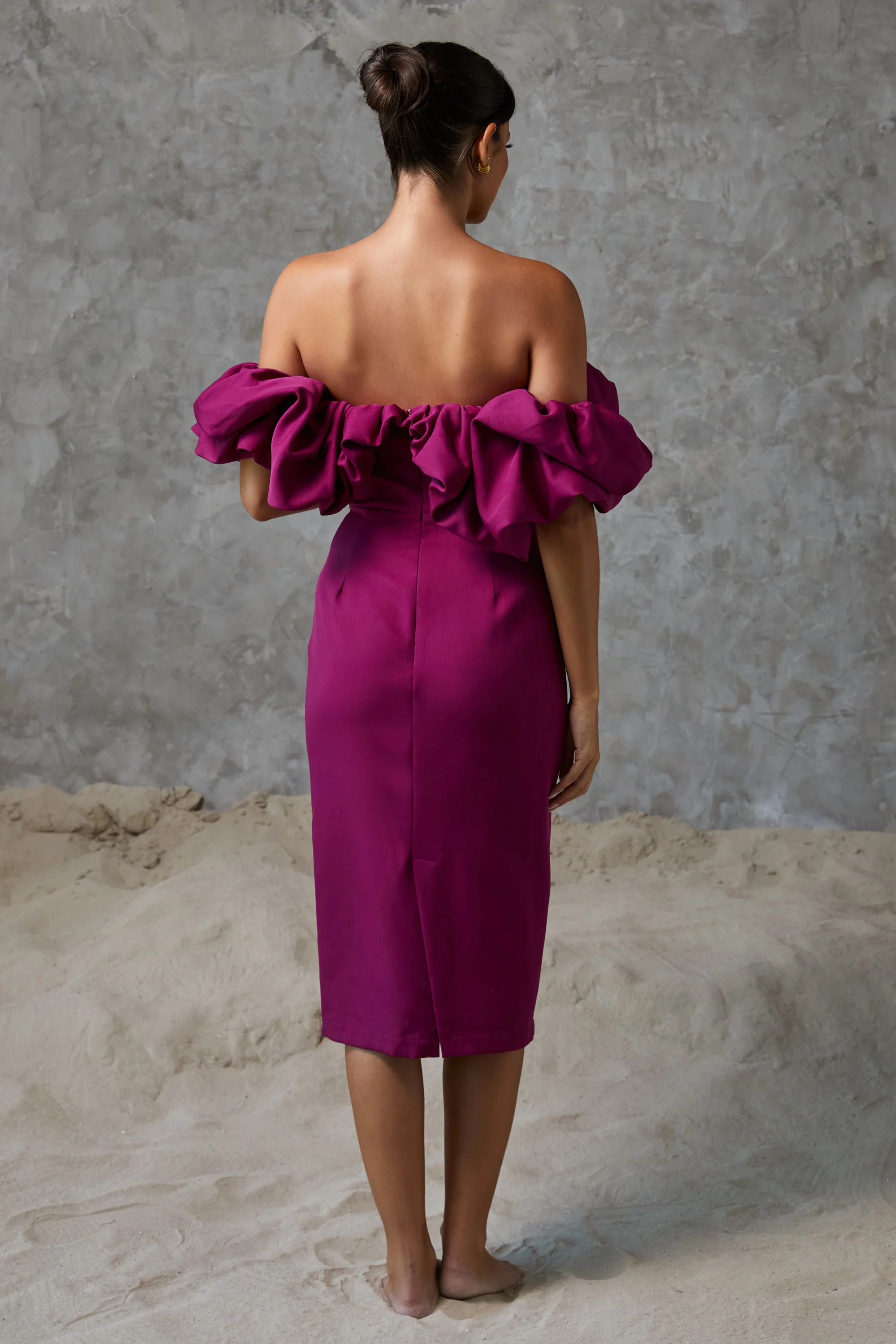 Tori Puff Sleeve Midi Dress Magenta - Mc Mu