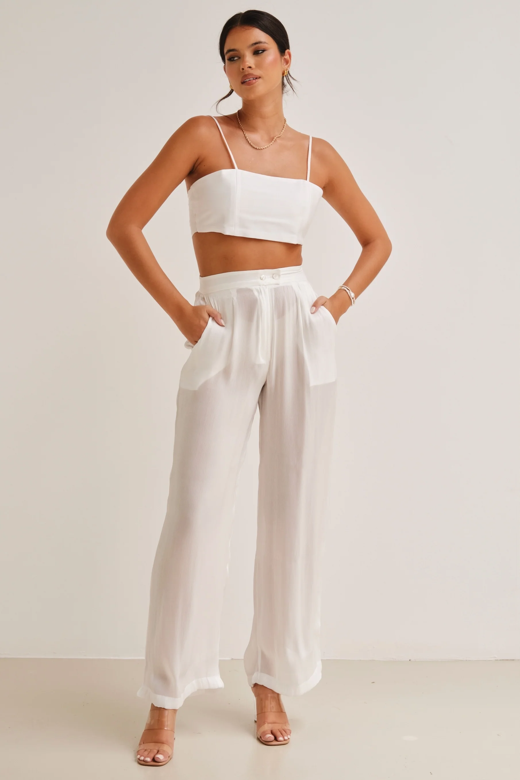 Zura Shimmer High Waisted Pants White - Mc Mu