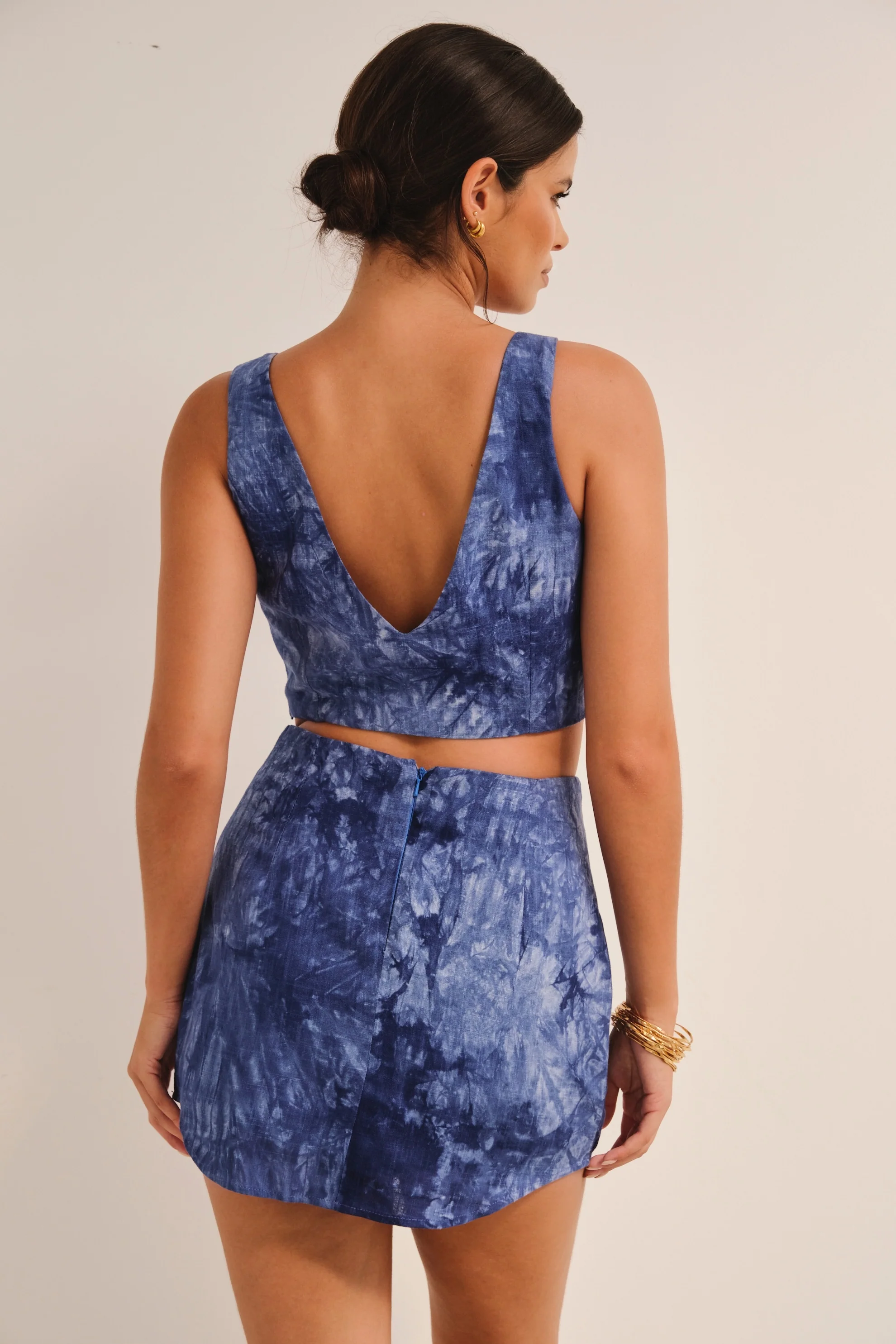 Aura Linen Crop Top Tie Dye Blue - Mc Mu