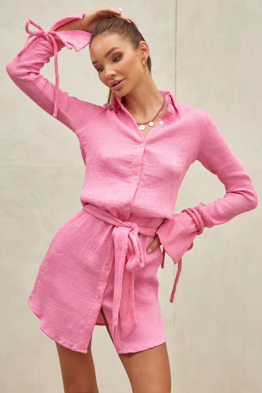 Lumen Tie Front Mini Dress Pink - Mc Mu