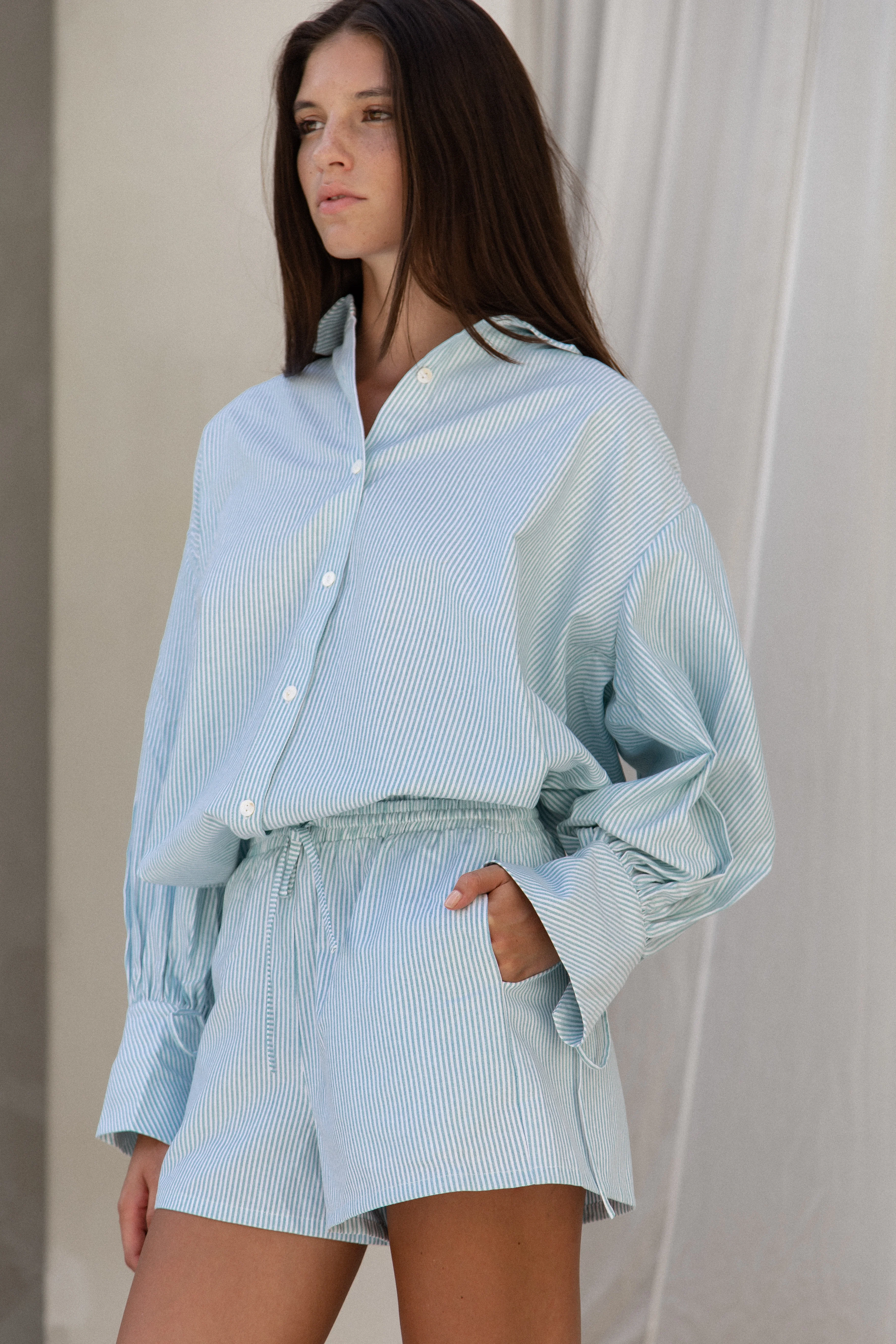 Callie Striped Shorts Teal - Mc Mu