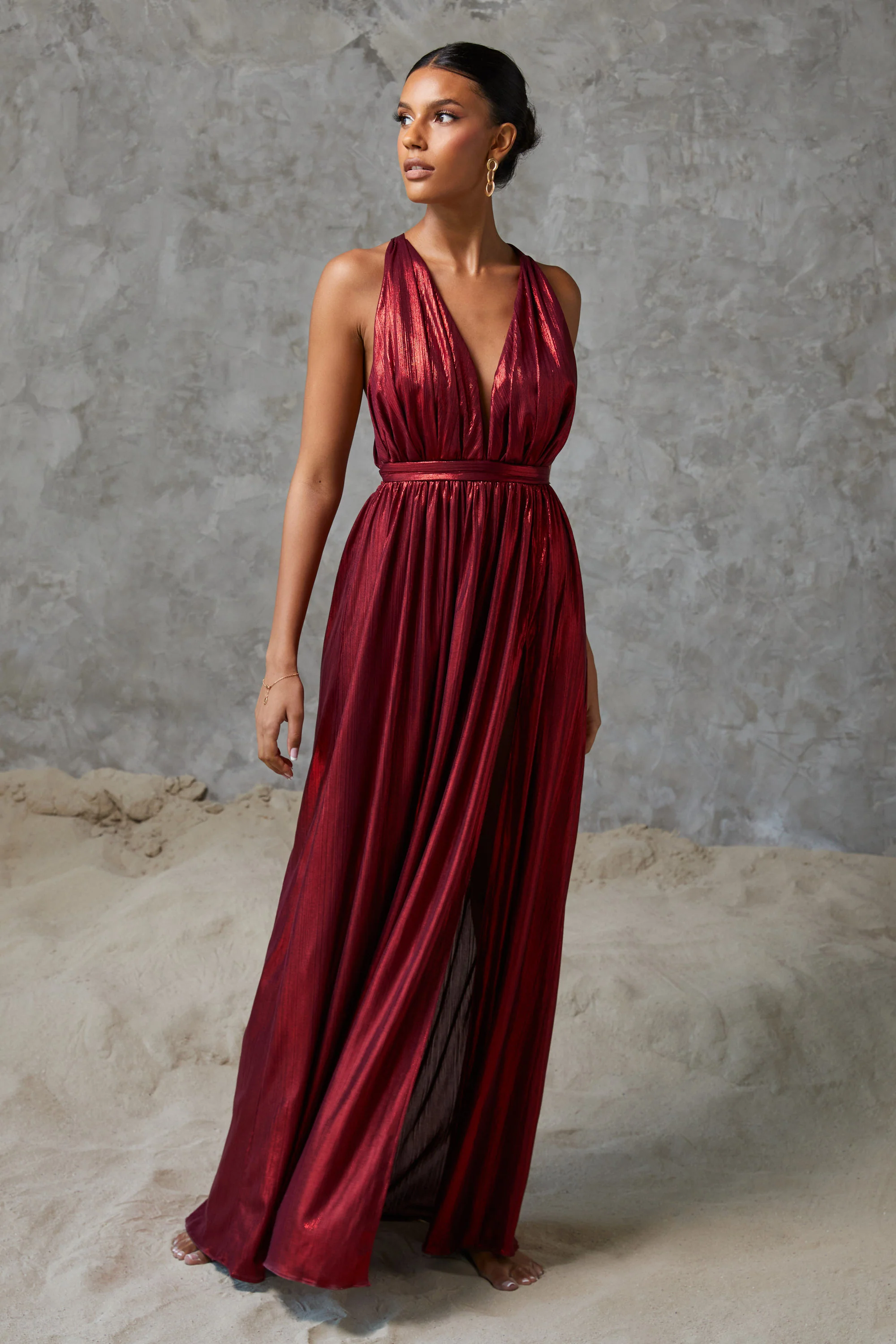 Federica Metallic Maxi Dress Red - Mc Mu