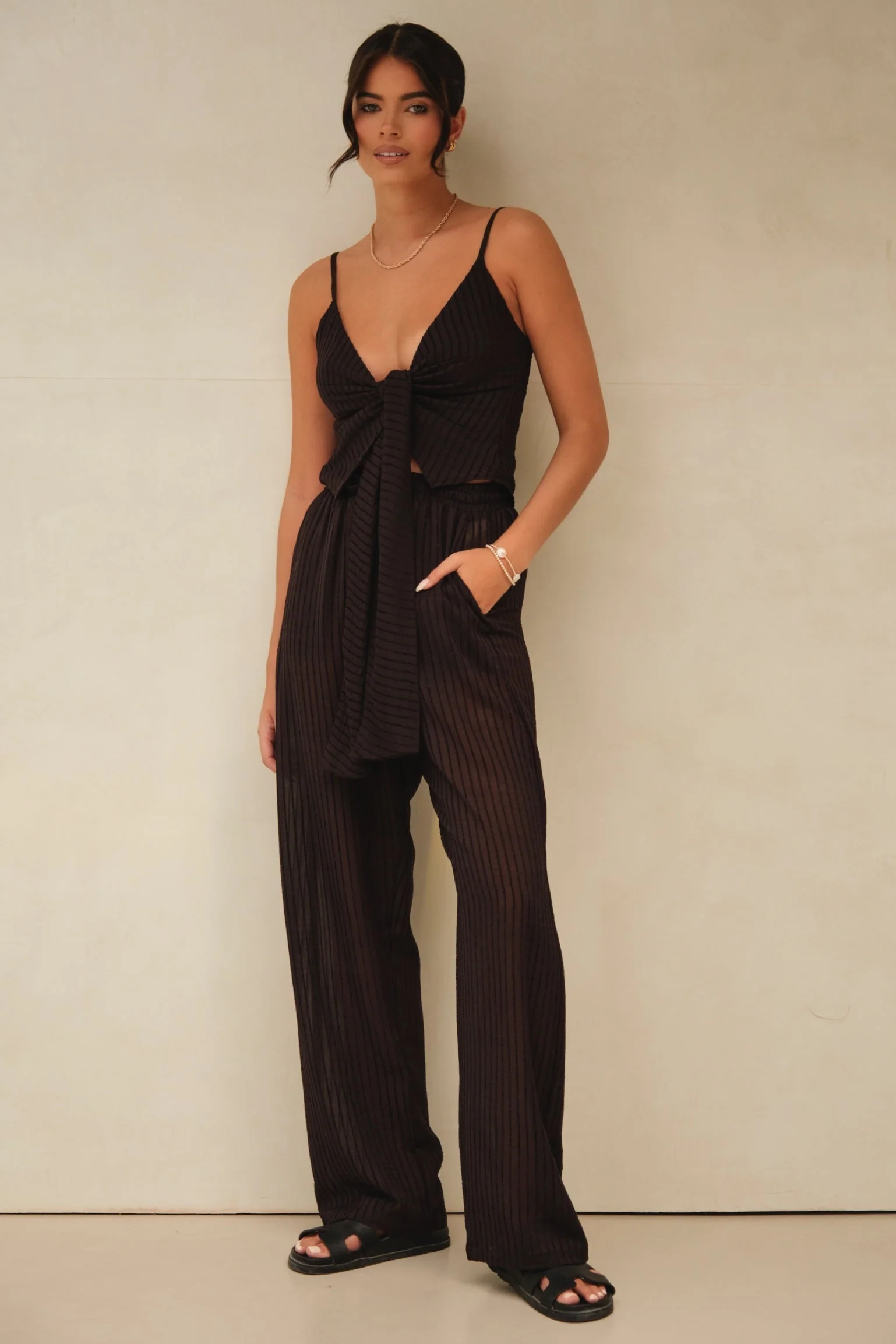 Micha Striped Detail Pants Black - Mc Mu