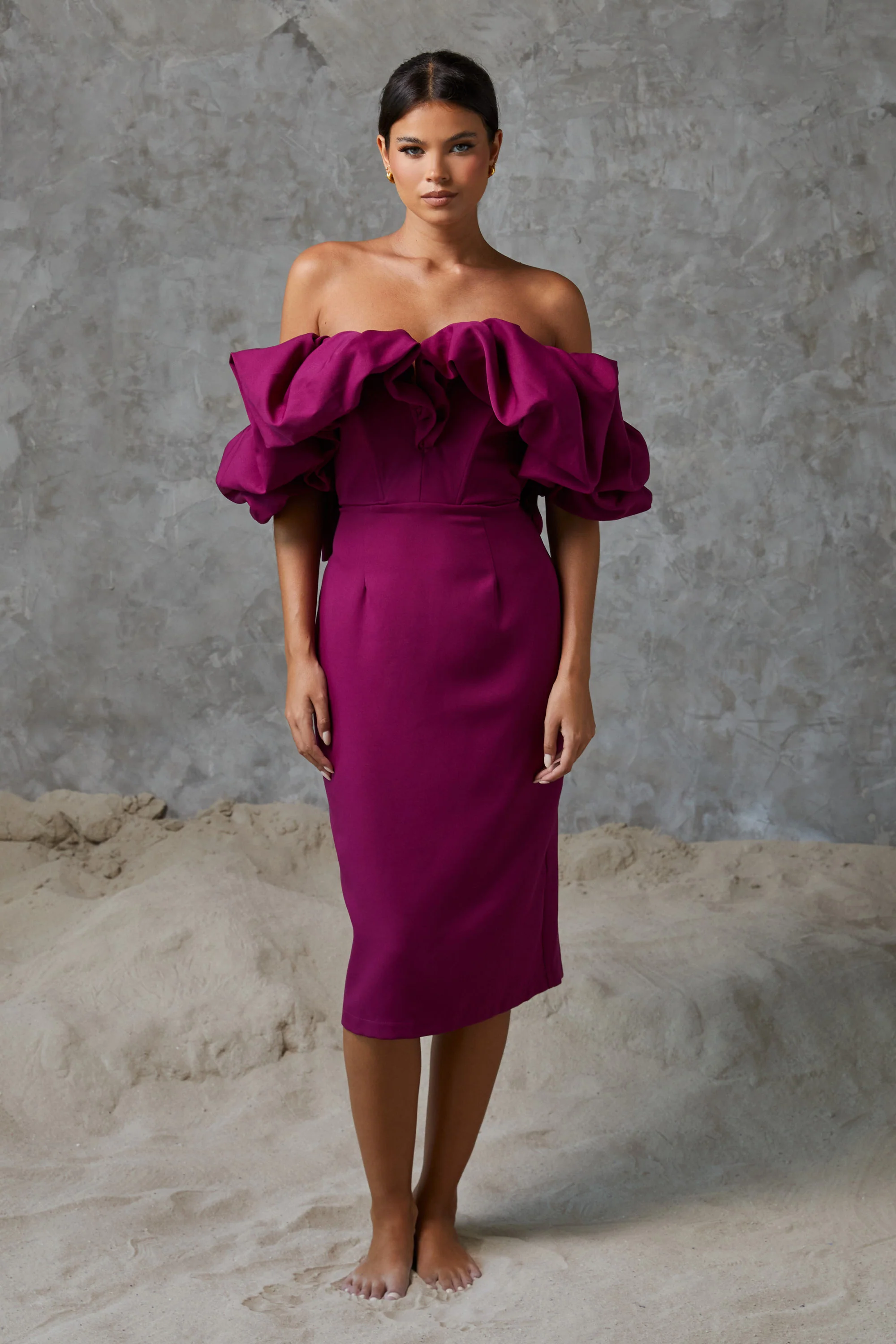 Tori Puff Sleeve Midi Dress Magenta - Mc Mu