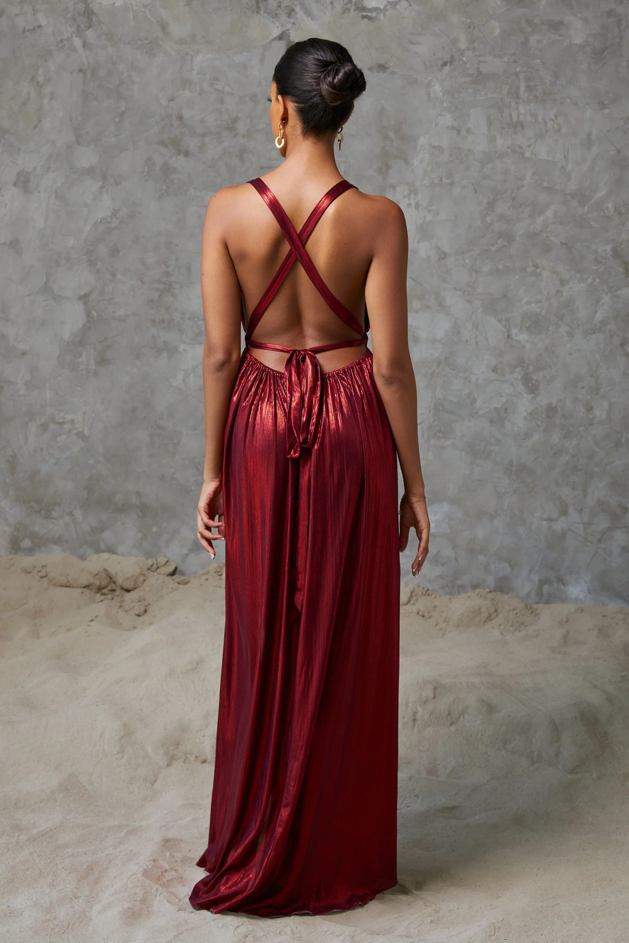 Federica Metallic Maxi Dress Red - Mc Mu