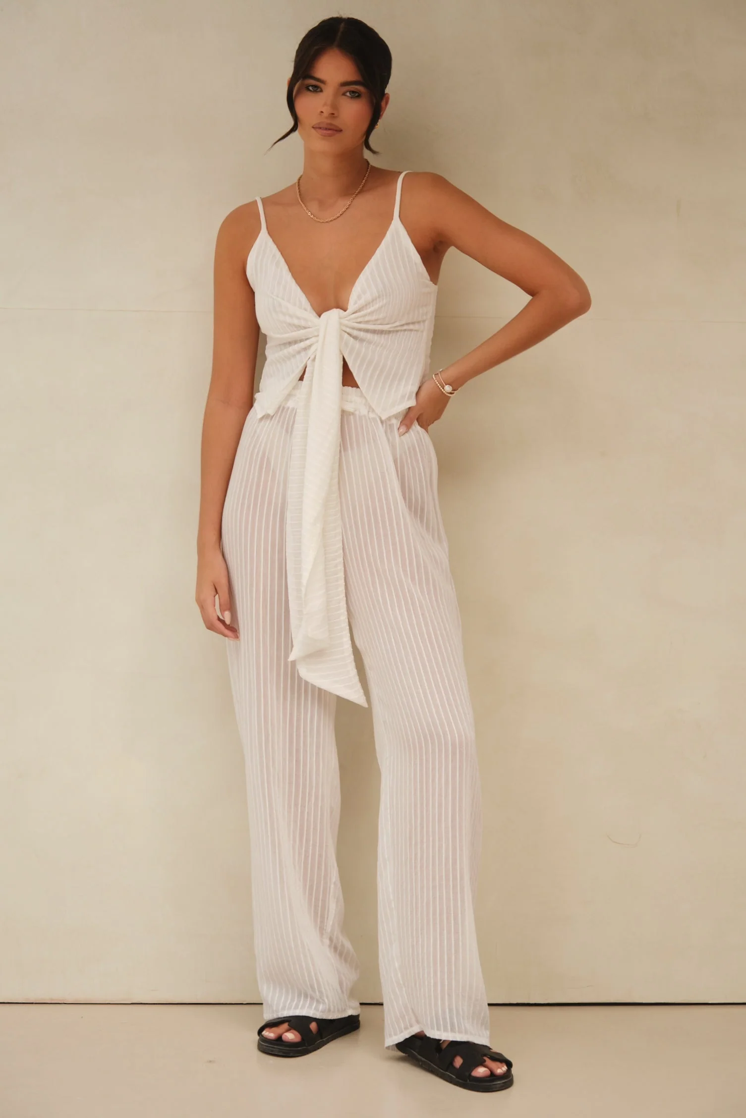 Micha Striped Detail Pants White - Mc Mu