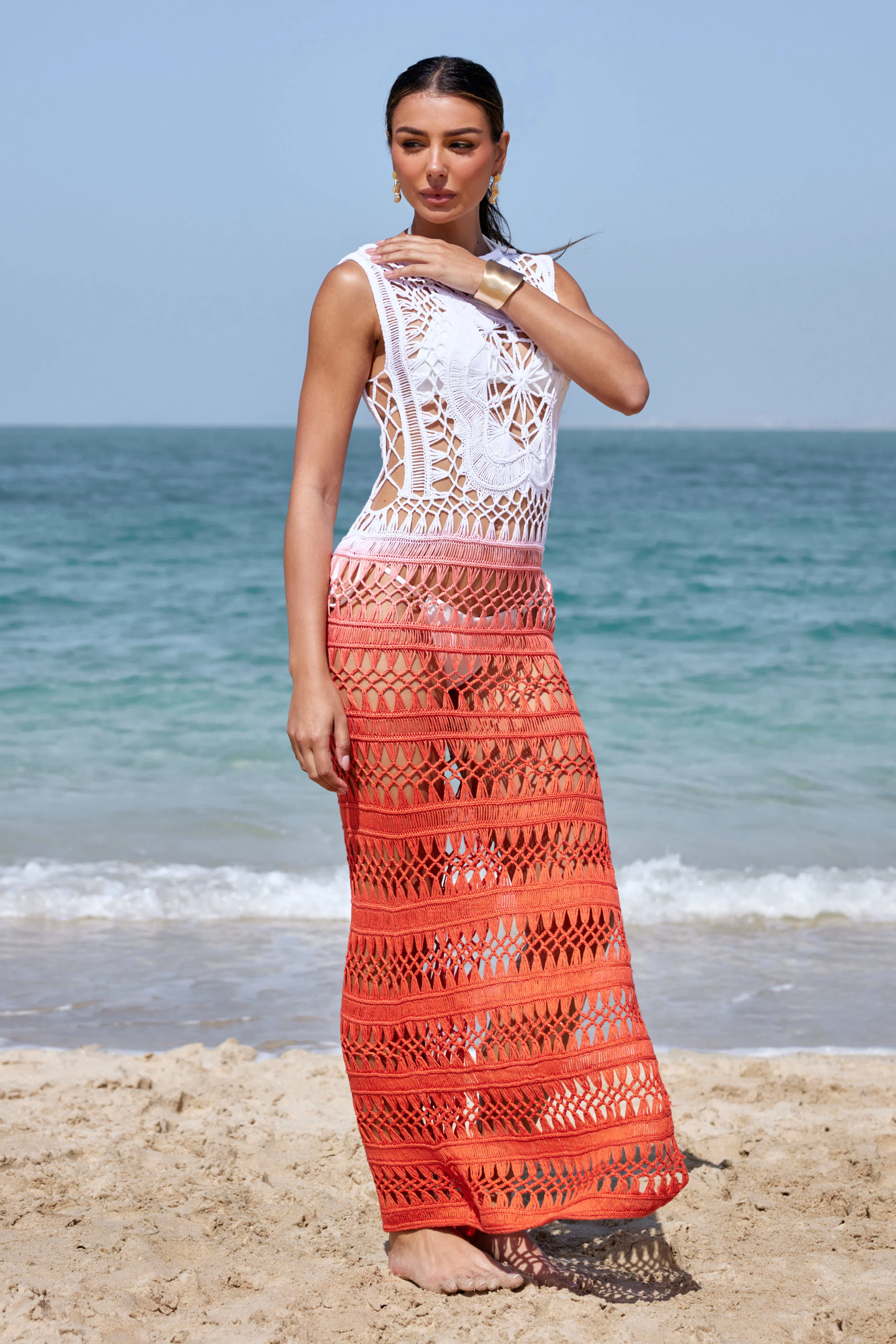 Yamila Crochet Dress Ombré Tangerine - Mc Mu