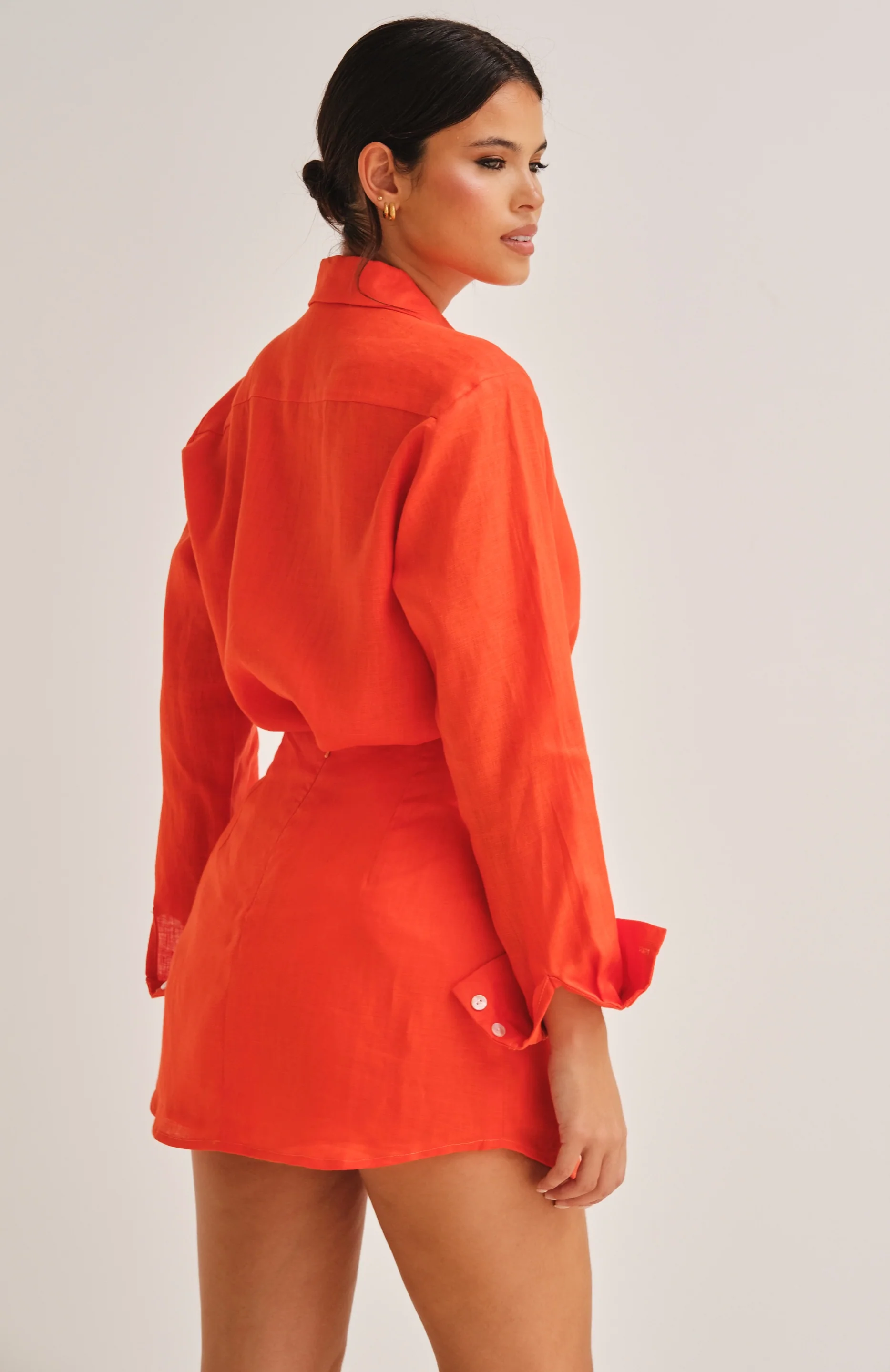 Aura Linen Mini Skirt Tomato - Mc Mu