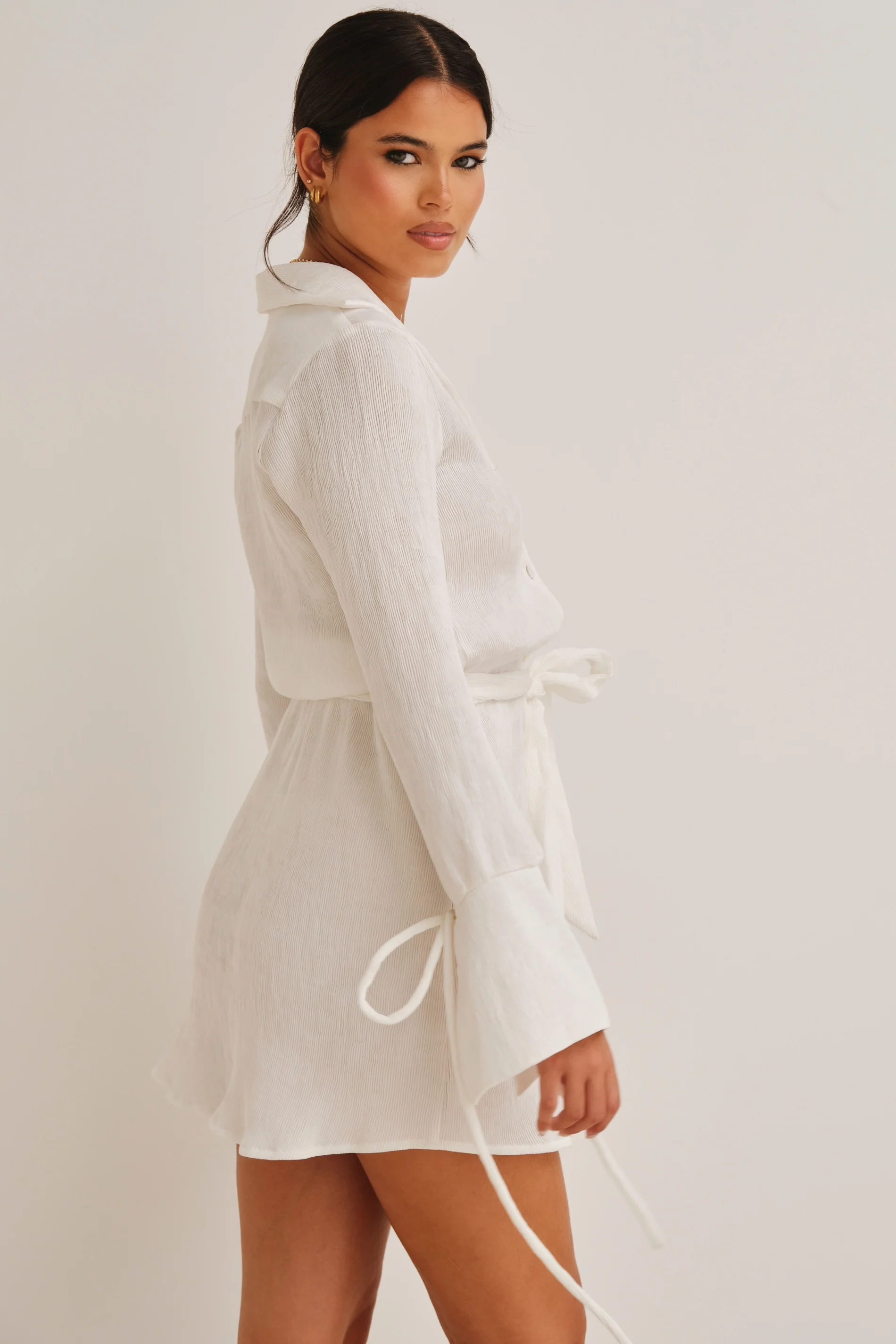 Lumen Tie Front Mini Dress White - Mc Mu