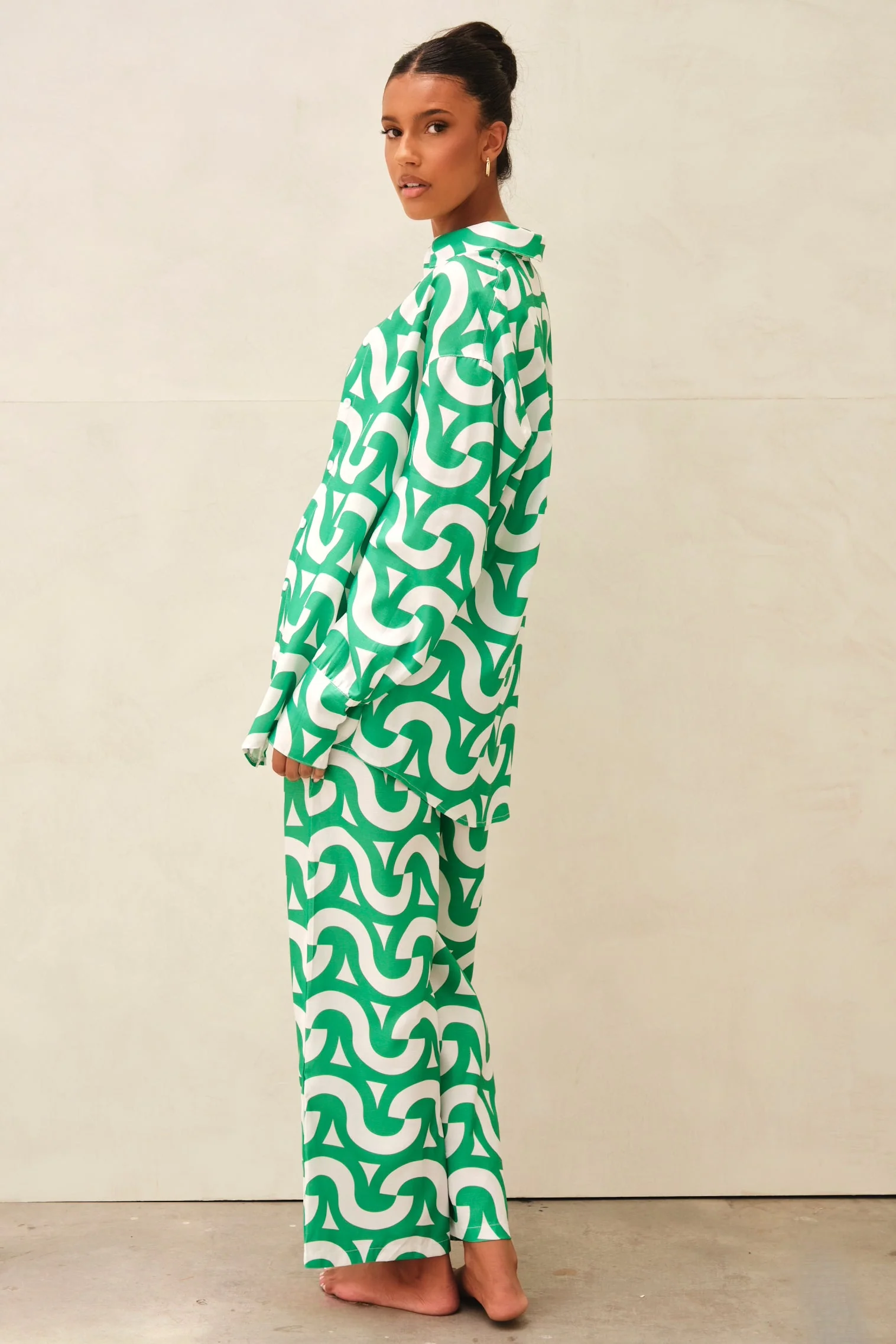 Hollie Geometric Crop Top Green & White - Mc Mu