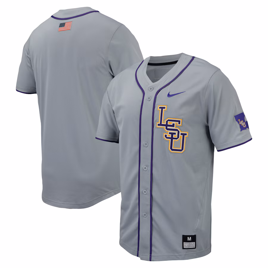 LSU Tigers Nike Replica Full-Button Baseball Jersey - Gray - Mc Mu