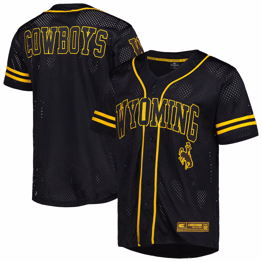 Men's Colosseum Black Wyoming Cowboys Free Spirited Mesh Button-Up Baseball Jersey - Mc Mu