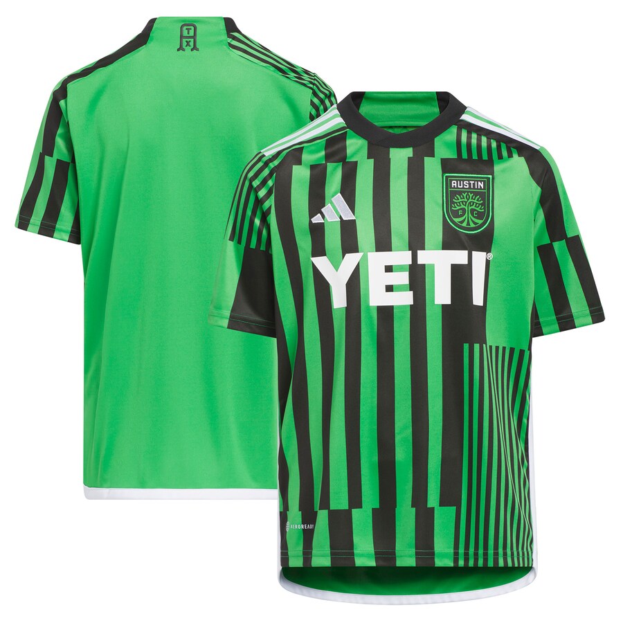 Youth Austin FC adidas Green 2023 Las Voces Kit Replica Jersey - Mc Mu